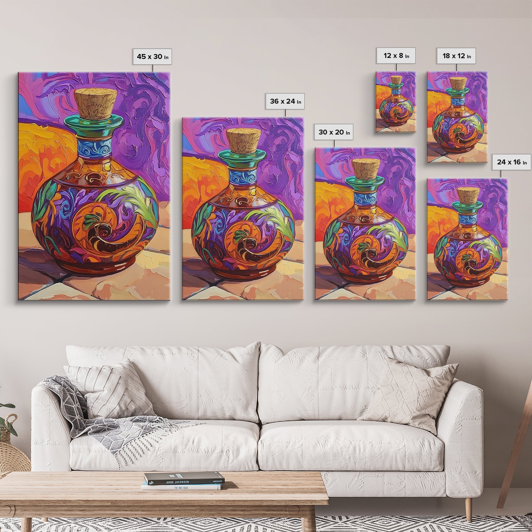 Ornate Potion Bottle, Fantasy Glass Art, Vibrant Color Decor, Framed Canvas Print, Whimsical Kitchen Wall Art, Magic Home Accent