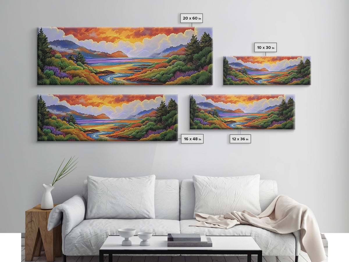 Sunset Lake Scene, Mountain View Art, Tranquil Waterscape Landscape, Framed Canvas Print, Nature Office Decor, Living Room Art | | Wiccan Center