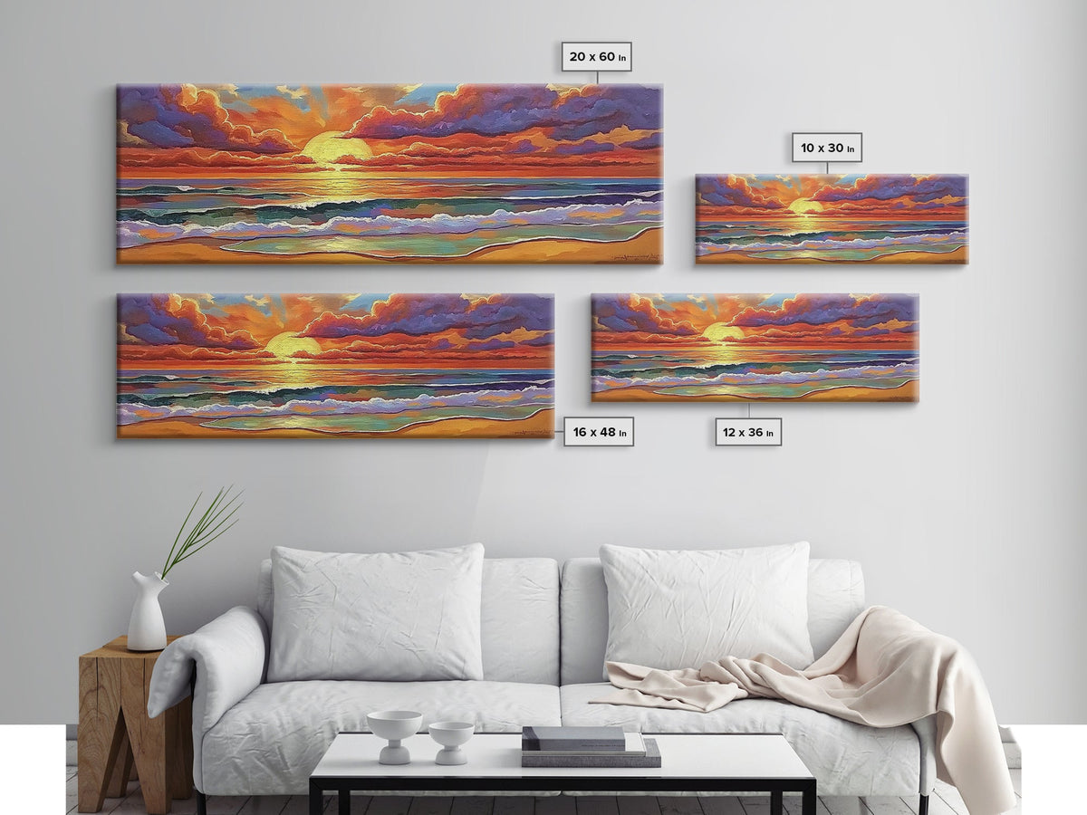 Ocean Sunset, Colorful Sky, Tranquil Shore, Canvas Print, Peaceful Beach Wall Art, Vibrant Living Room Decor, Seaside Home Aesthetic | | Wiccan Center