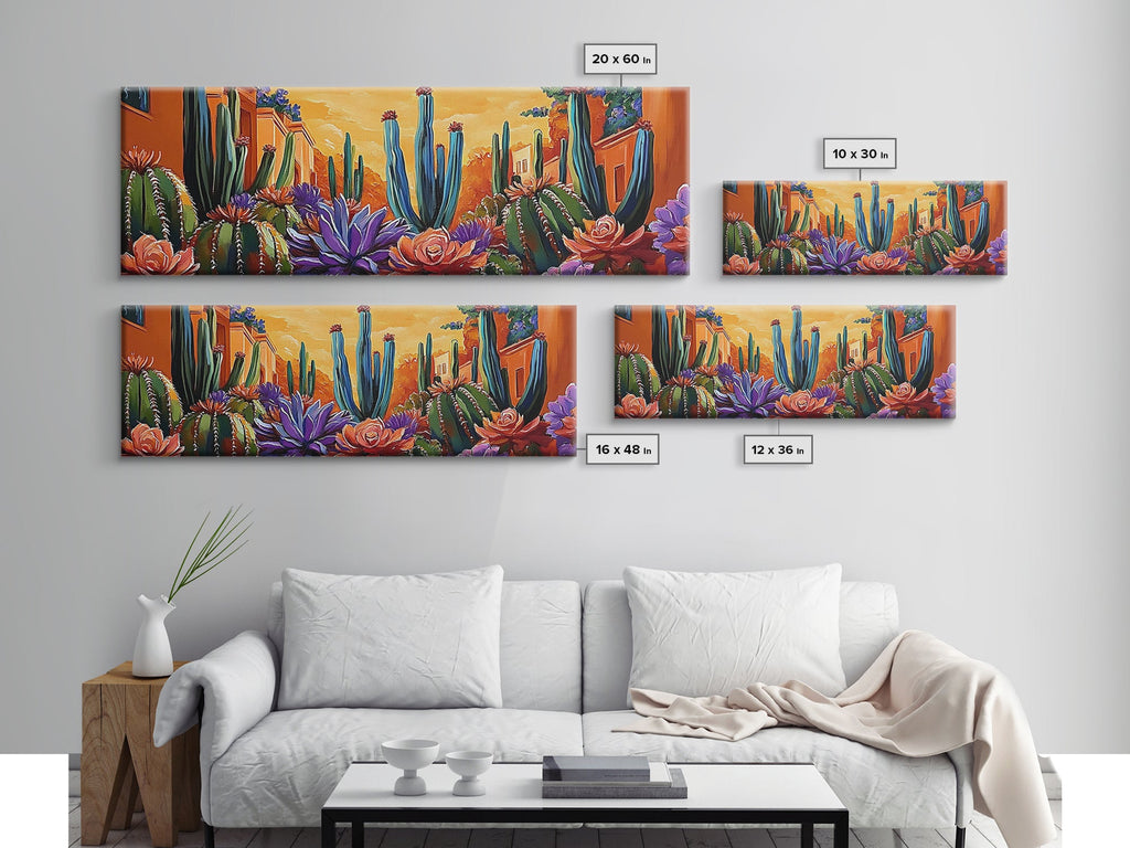 Desert Garden Magic, Colorful Cactus Landscape, Urban Nature Art, Framed Canvas Print, Living Room Southwest Decor, Boho Sunset Wall Art | | Wiccan Center
