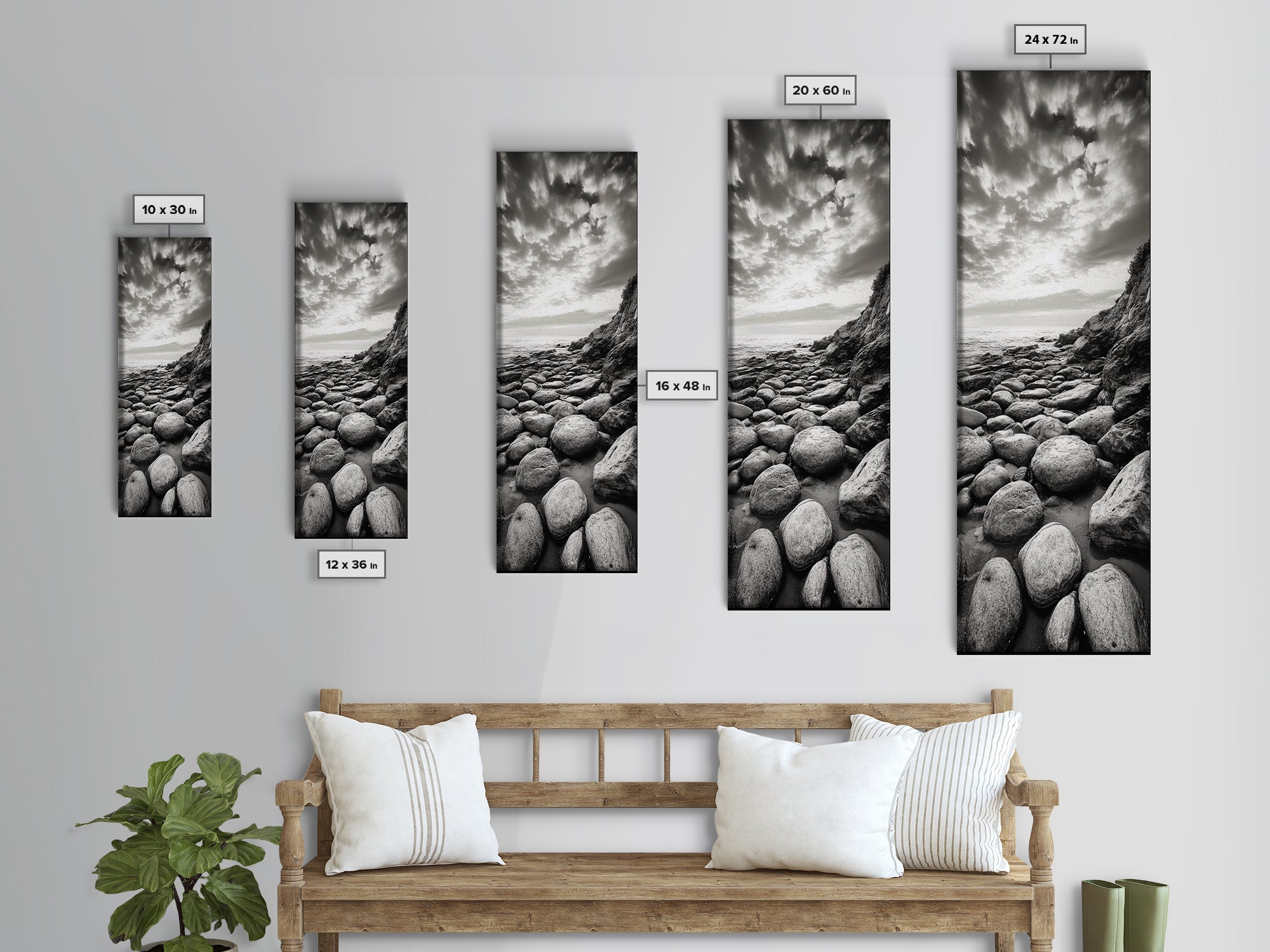 Coastal Stones, Rocky Shore, Sunrise Ocean, Black White Print, Framed Canvas Print Beach House Decor, Entryway Art, Nautical Minimalist Wall Art | | Wiccan Center
