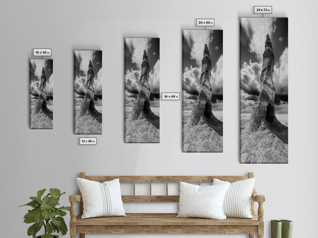 Stone Tower, Moody Sky, Dramatic Desert, Earth Element, Spiritual Journey, Canvas Print, Meditation Room Decor, Minimalist Earth Art