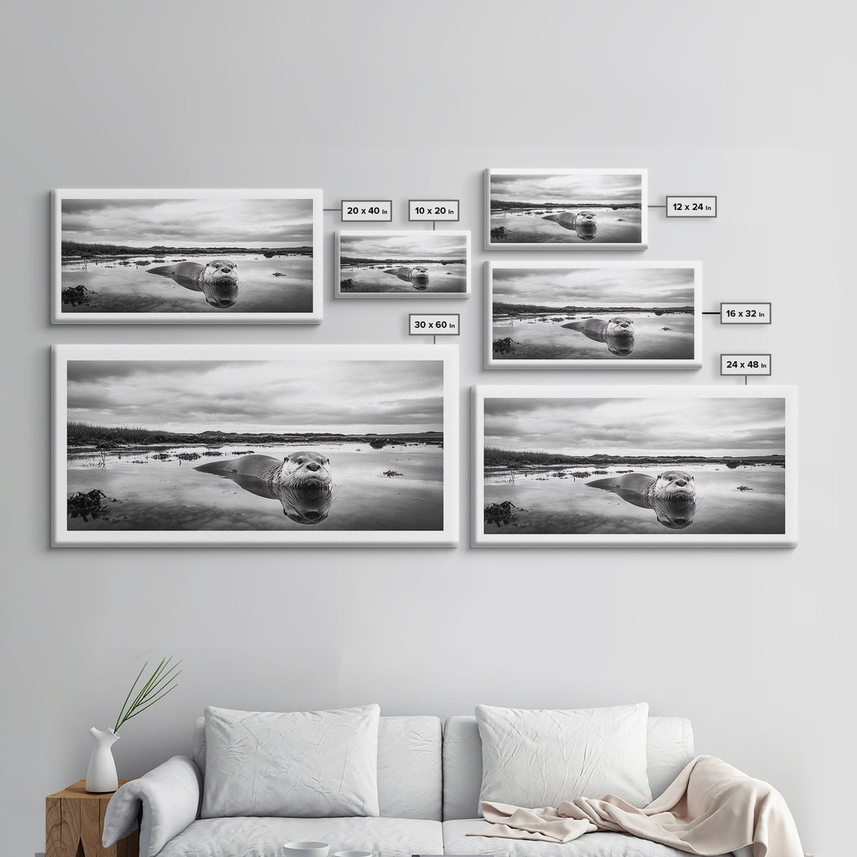 Curious Otter Wall Art, Wildlife Photography, Black and White Animal Canvas Print, Bathroom Decor, Whimsical Nature, Cottagecore Home Decor