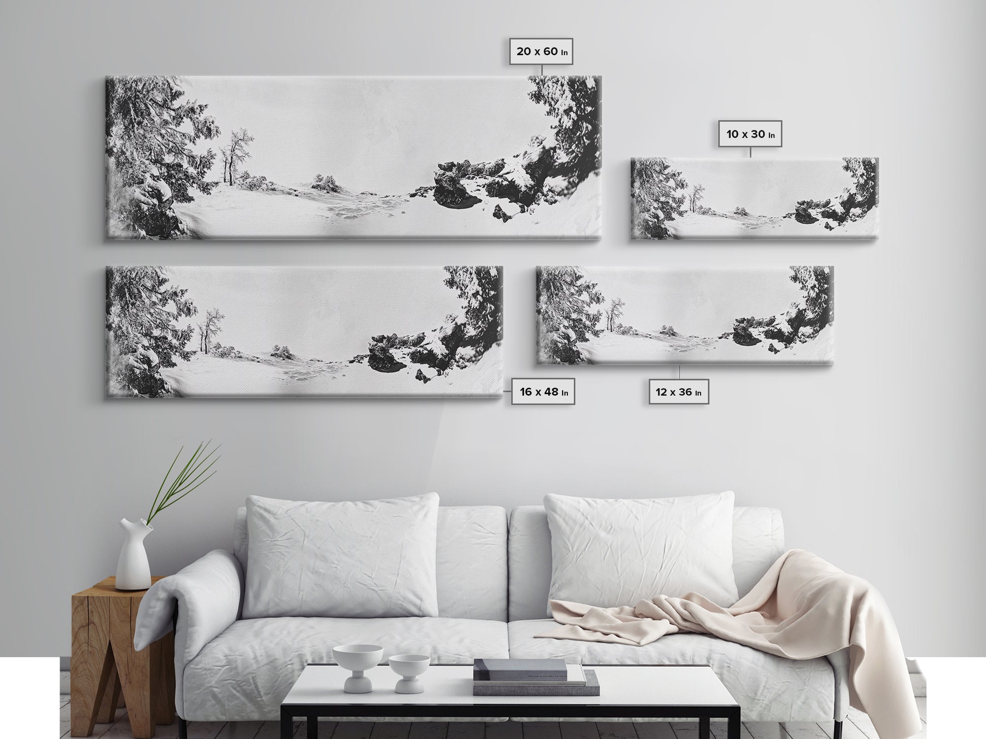 Snow Trees, Dreamy White, Winter Fantasy, Canvas Print, surreal landscape art, fantasy winter decor, magical room aesthetic, Christmas wall art