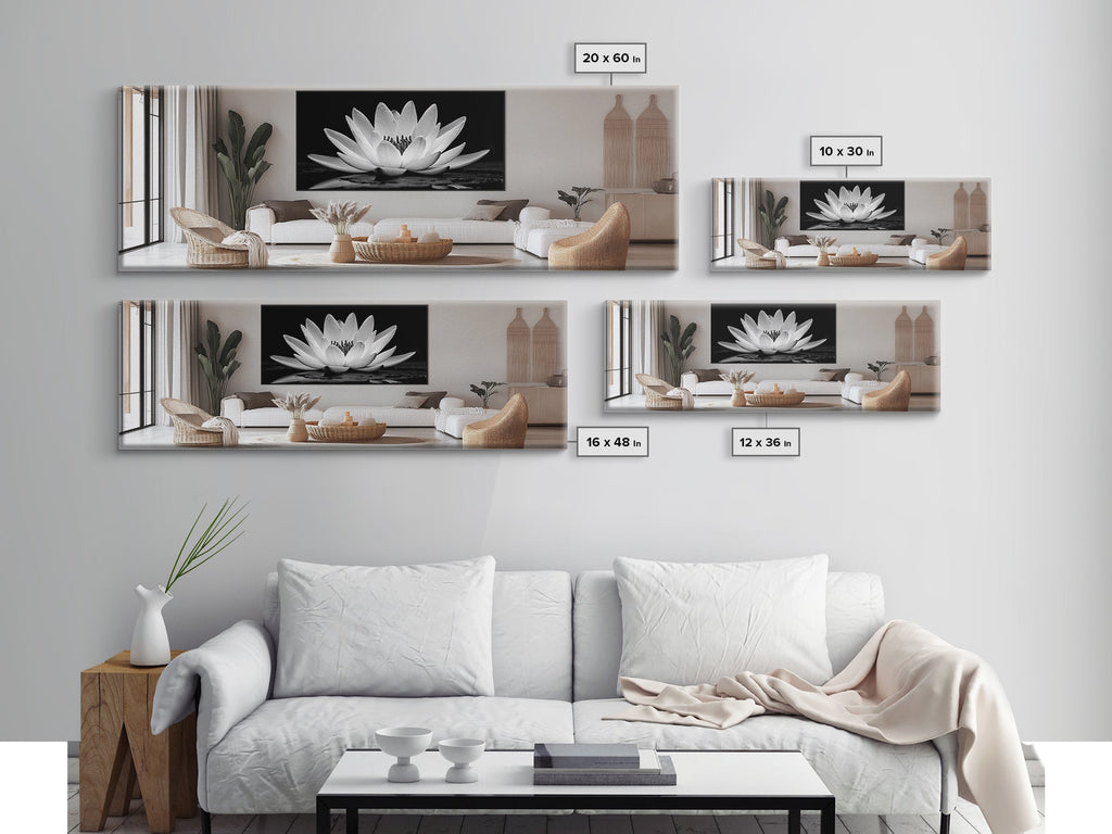 Lotus Bloom, Zen Flower, Tranquil Petals, Spiritual Nature Print, Black and White, Canvas Print, Spa Wall Decor, Meditation Room Art