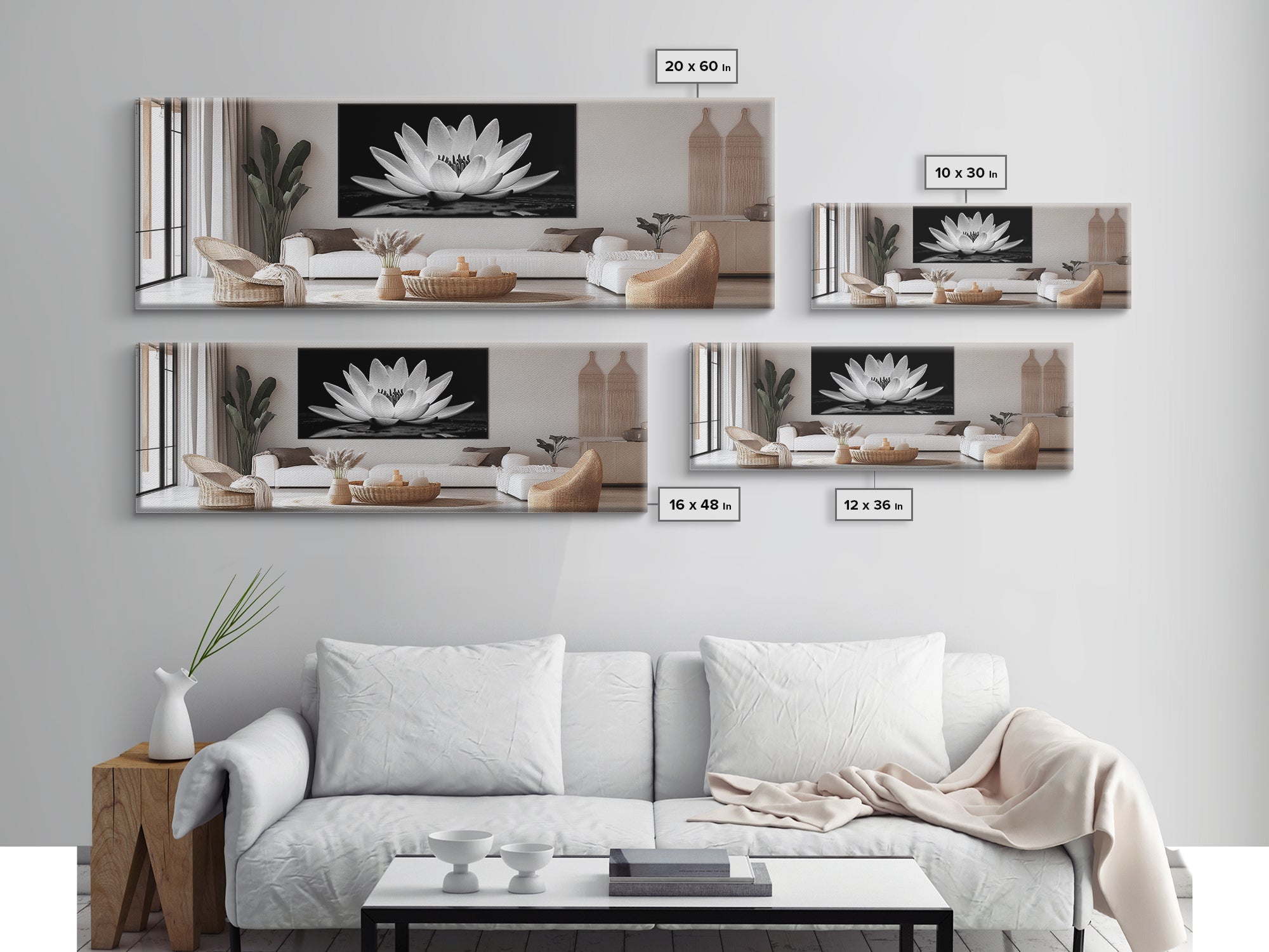 Lotus Bloom, Zen Flower, Tranquil Petals, Spiritual Nature Print, Black and White, Canvas Print, Spa Wall Decor, Meditation Room Art