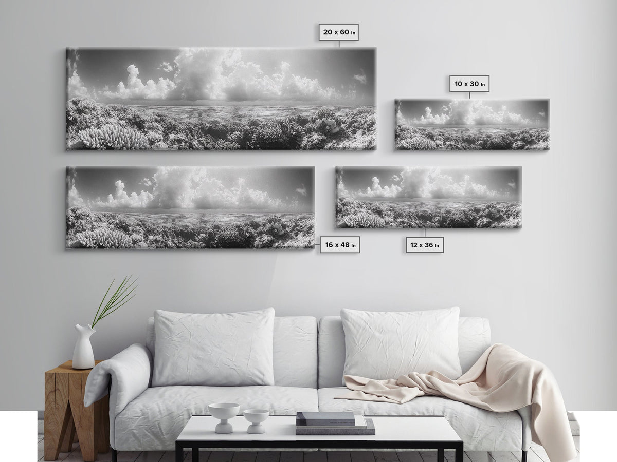 Coral Reef, Ocean Horizon, Cloudscape, Canvas Print, Underwater Nature Photography, Bathroom Wall Art, Marine Coastal Decor | | Wiccan Center