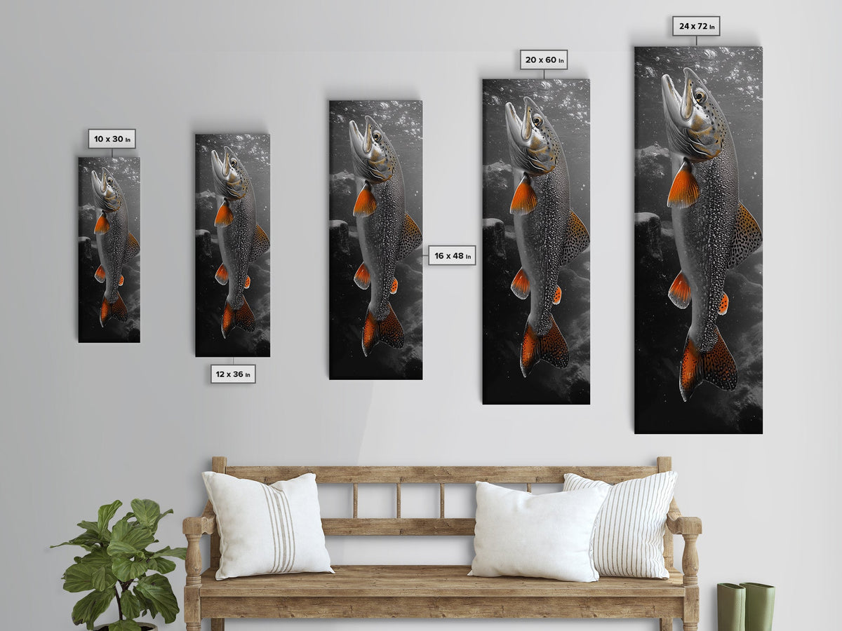 Trout Fishing Print, Underwater Scene, Orange Fins Fish, Rustic Wildlife, Framed Canvas Print, Cabin Decor, Man Cave Wall Art | | Wiccan Center
