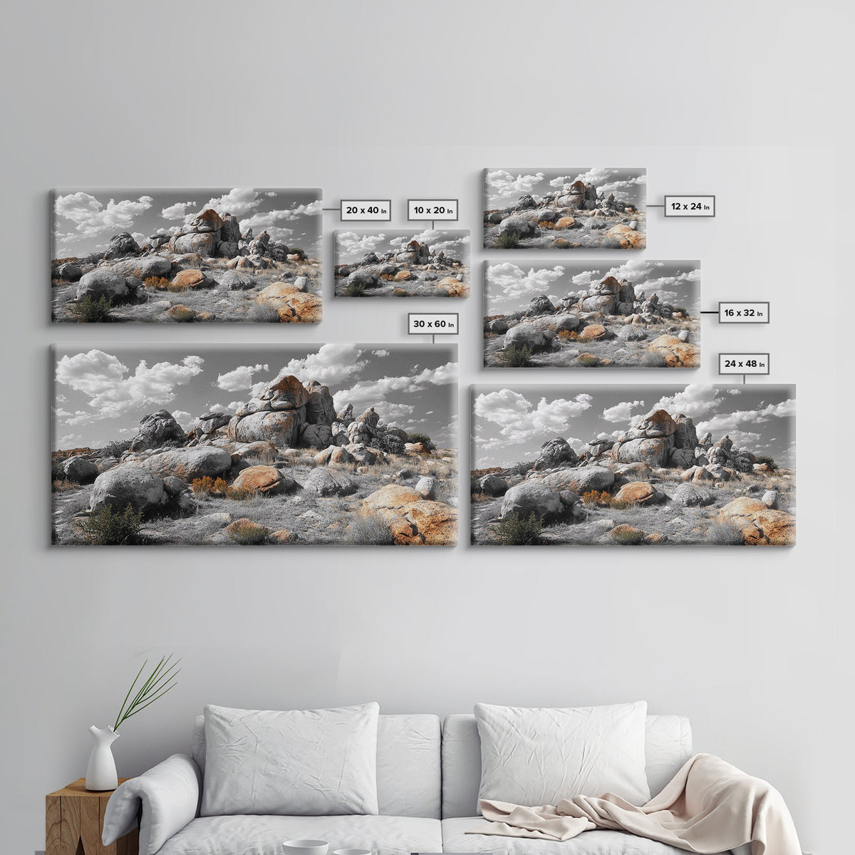 Granite Boulders, Desert Landscape, Natural Beauty, Earthy Tones, Framed Canvas Print, Entryway Wall Art, Nature Minimalism Style | | Wiccan Center