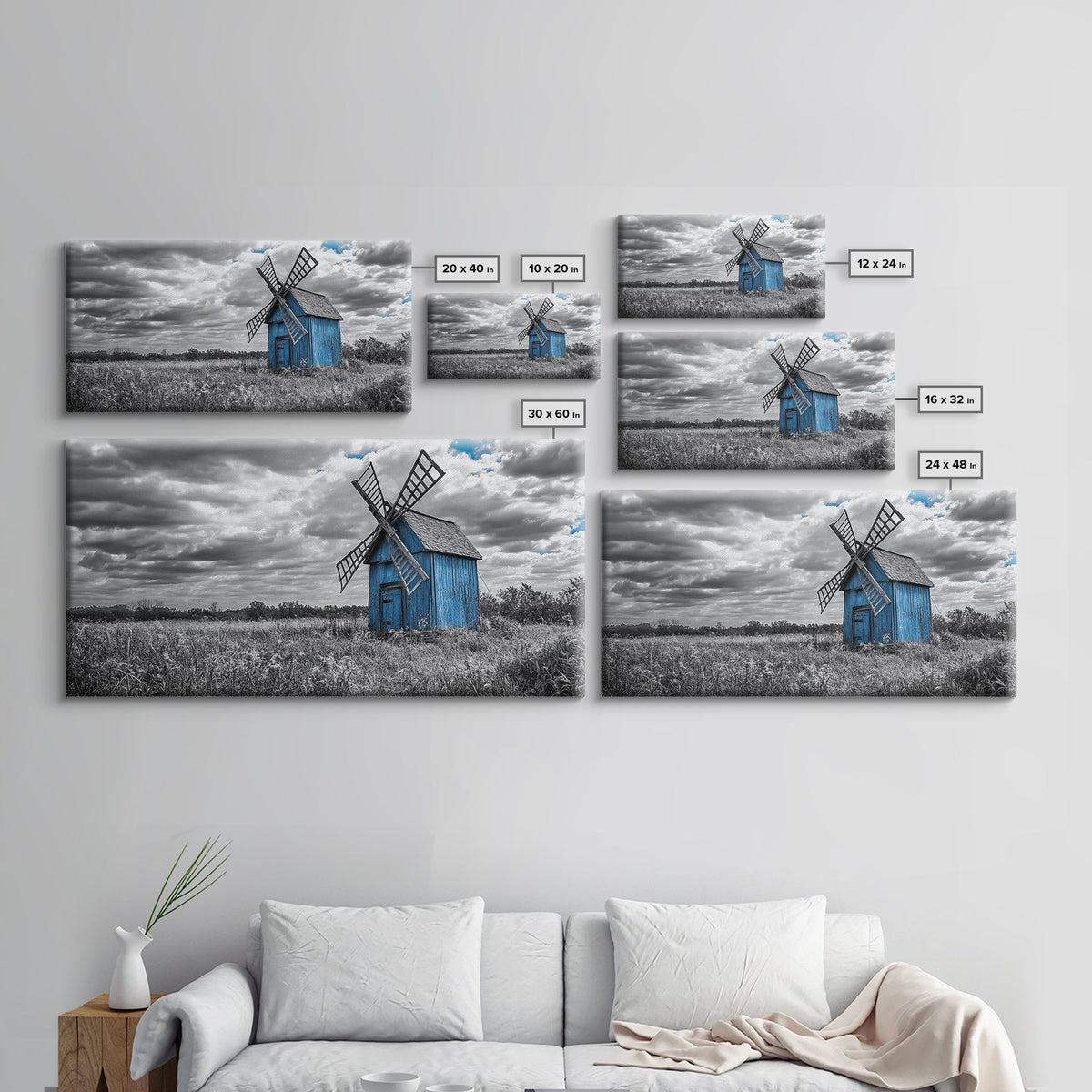 Blue Windmill, Rustic Field, Vintage Vibes, Countryside Charm, Framed Canvas Print, Farmhouse Wall Art, Autumn Rustic Decor, Barn Art | | Wiccan Center
