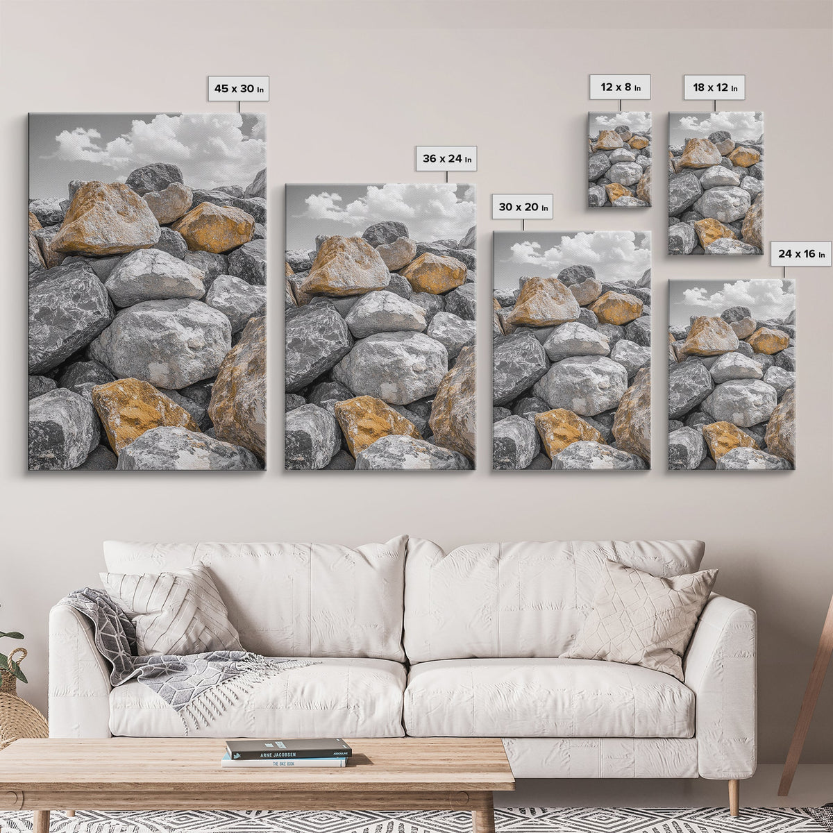 Golden Boulders, Earthy Texture, Nature Stones, Framed Canvas Print, Industrial Office Wall Art, Minimalist Landscape, Rock Photography | | Wiccan Center