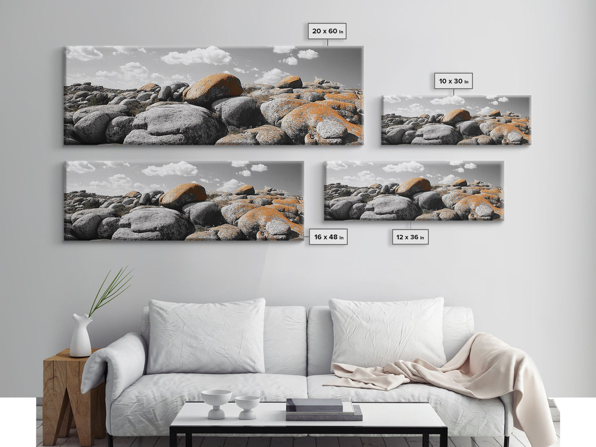 Granite Boulder Field, Orange Lichen Rocks, Desert Rockscape, Canvas Print, Natural Earth Decor, Living Room Wall Art | | Wiccan Center