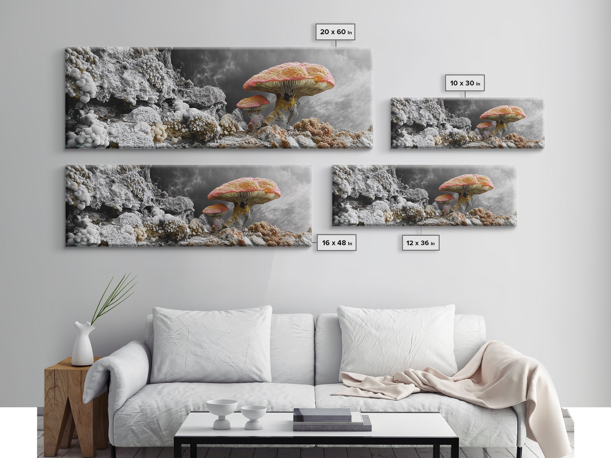 Fantasy Mushrooms, Surreal Fungi, Dark Cottagecore, Magical Forest, Framed Canvas Print, Whimsical Wall Art, Bedroom Wall Decor