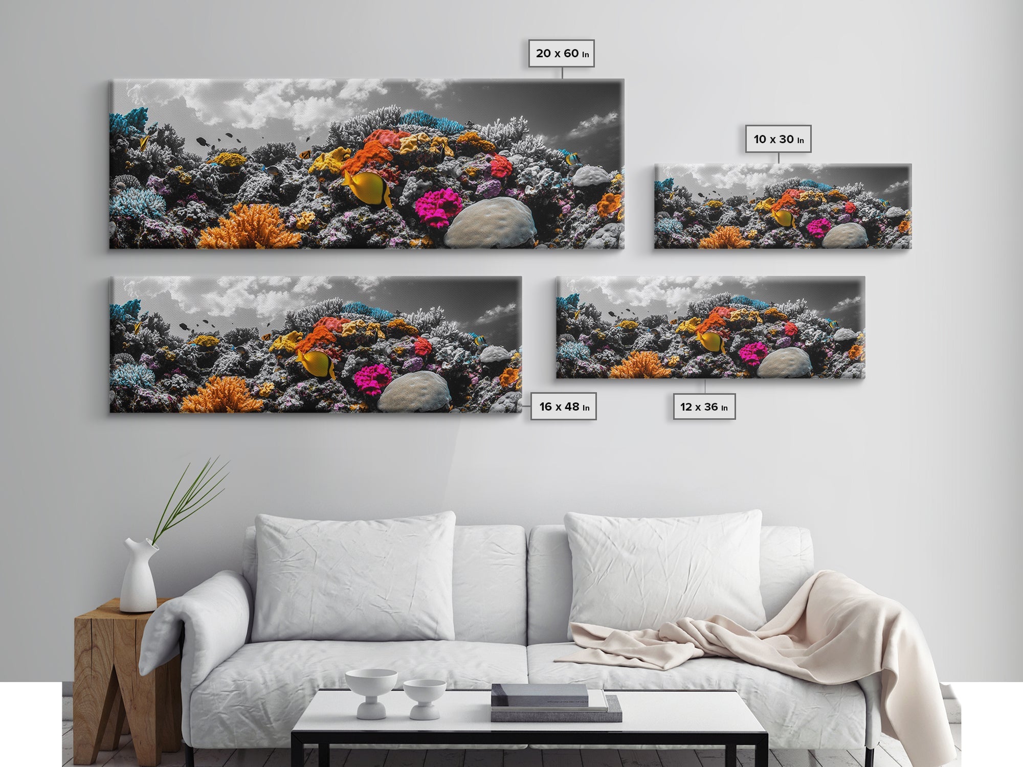 Vibrant Coral Reef, Tropical Fish Ocean Scene, Underwater Magic, Framed Canvas Print, Bathroom Wall Art, Colorful Nature Decor