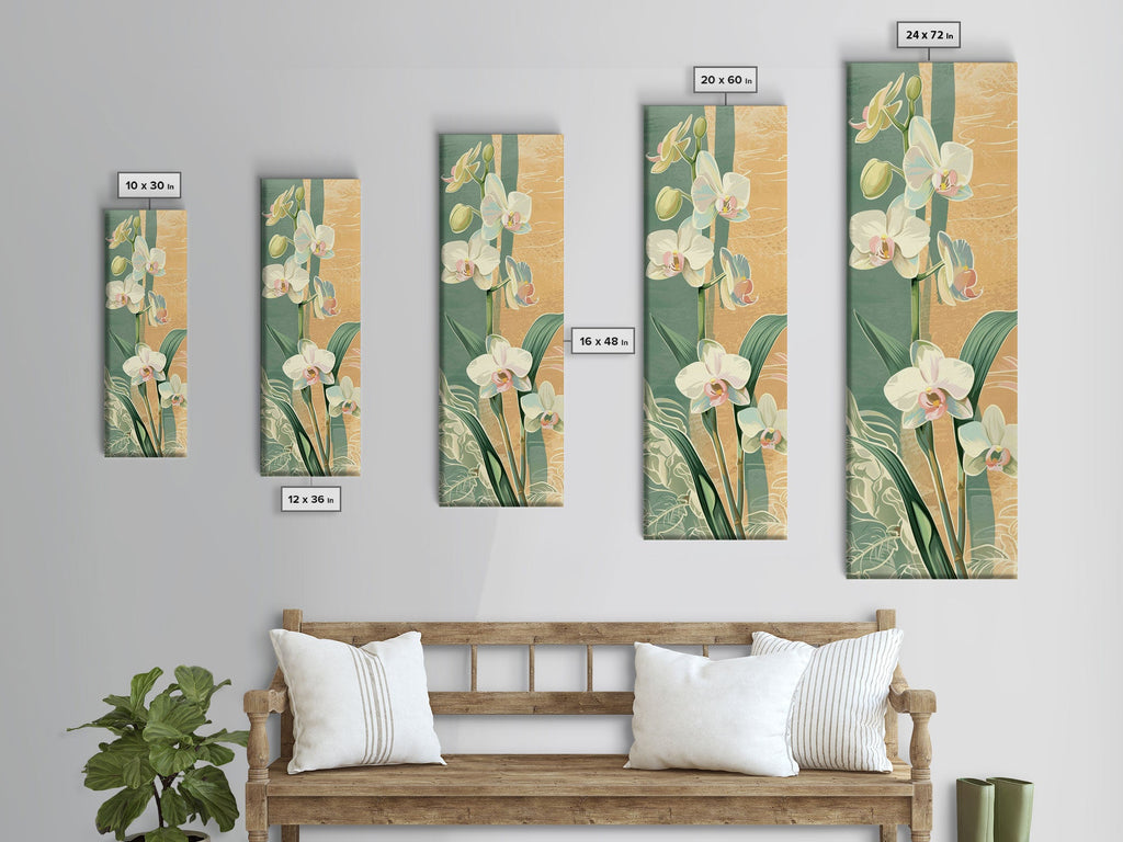 Skinny Art Tall Art Framed Canvas Print Orchids In Delicate Tones With Subtle Background Elements Ukiyo-e Japanese Style Art Wood Block Print | | Wiccan Center