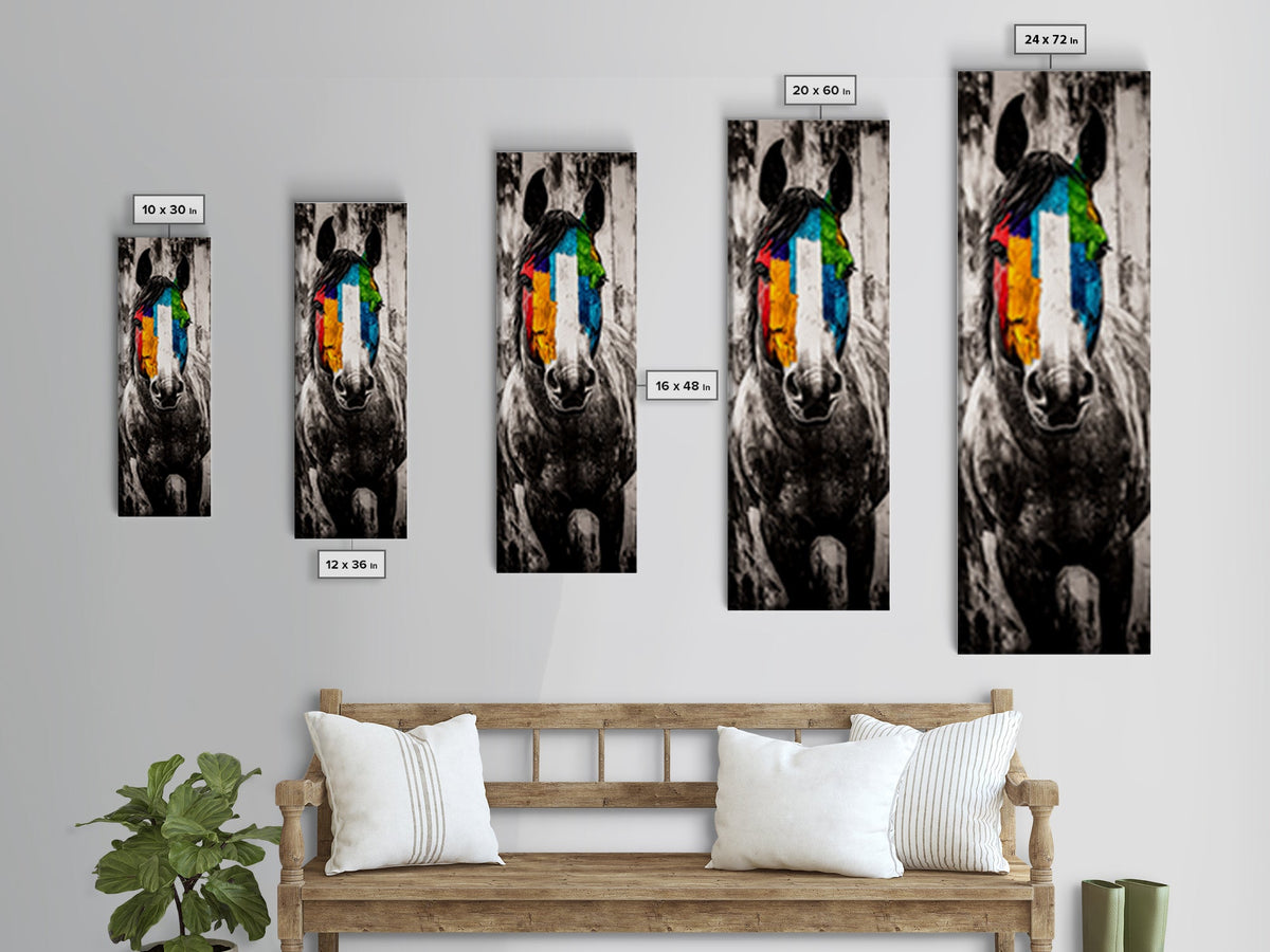 Modern Horse Art Framed Canvas Print horse wall art vintage horse art blotter art black cowgirl painting rustic decor geometric wall art