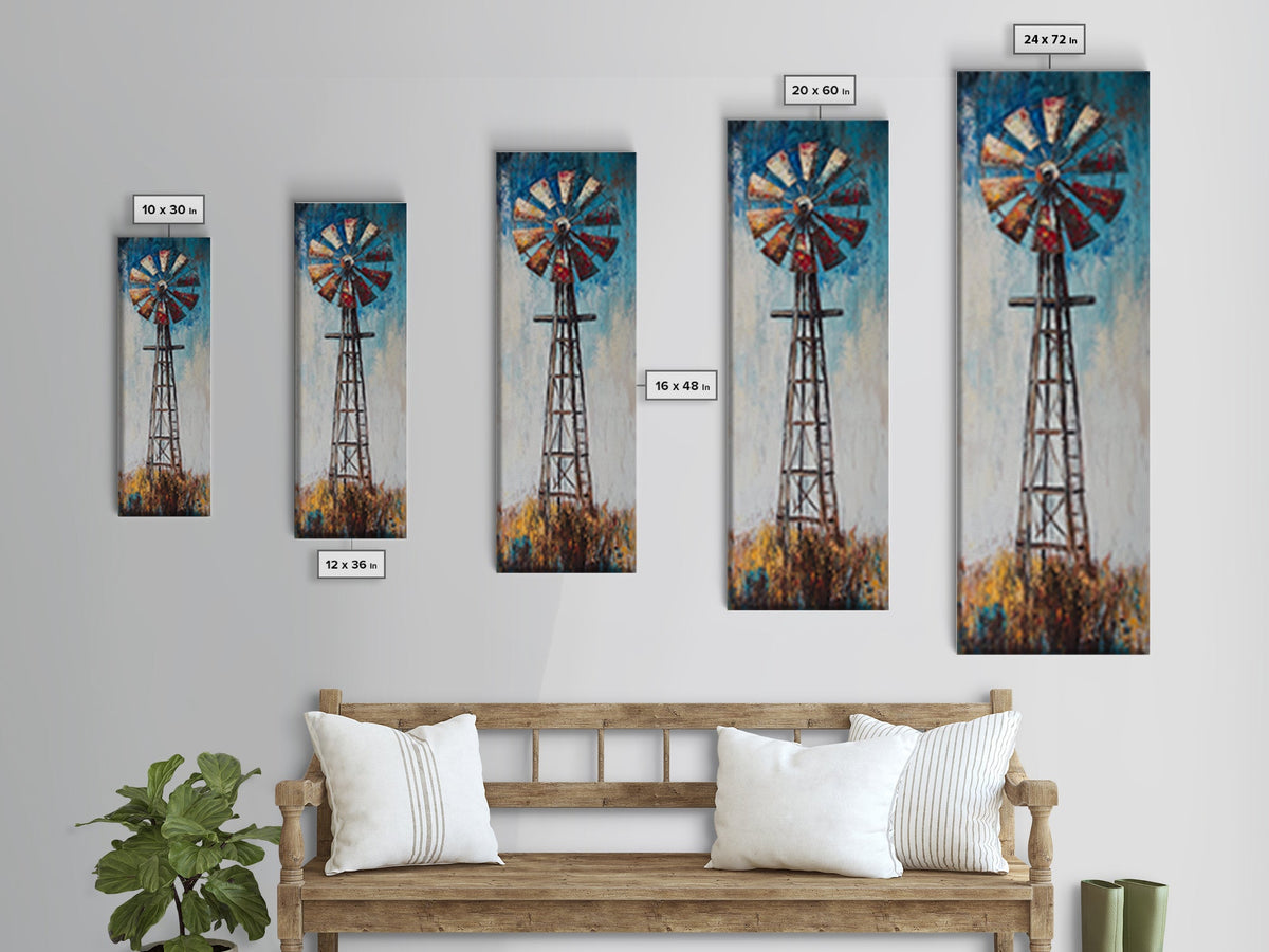 Vintage Windmill Painting Framed Canvas Print windmill wall art rustic decor farmhouse art moody art vertical wall art extra wide art | | Wiccan Center