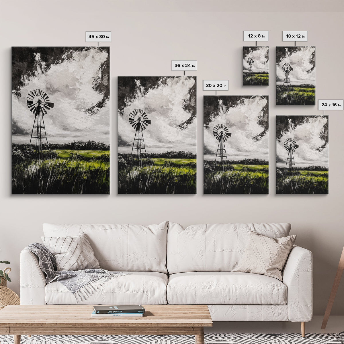 Black and White Windmill, windmill wall art, rustic decor, farmhouse art, landscape painting, framed canvas print, above bed wall art | | Wiccan Center