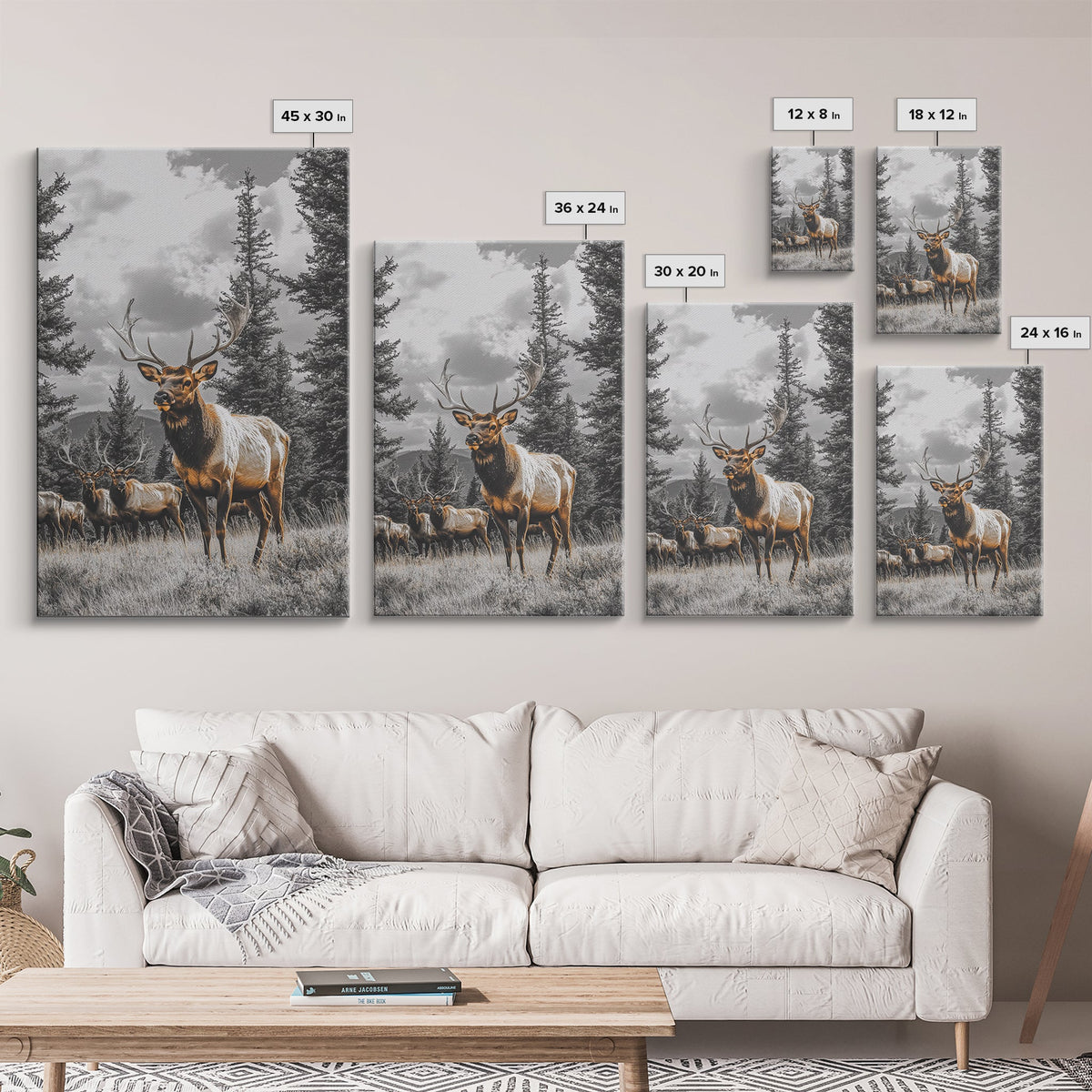 Elk, Forest Wildlife, Rustic Wall Art, Deer Drinking Water in Forest Painting, Cottagecore Wall Art, Nature Art, Canvas Print, Gift Idea