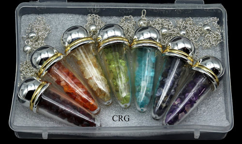 7 Stone Decorative Pendulums (7 Pieces) Size 1.5 Inches Crystal Gemstone Chip Charms | 7 Stone | Wiccan Center