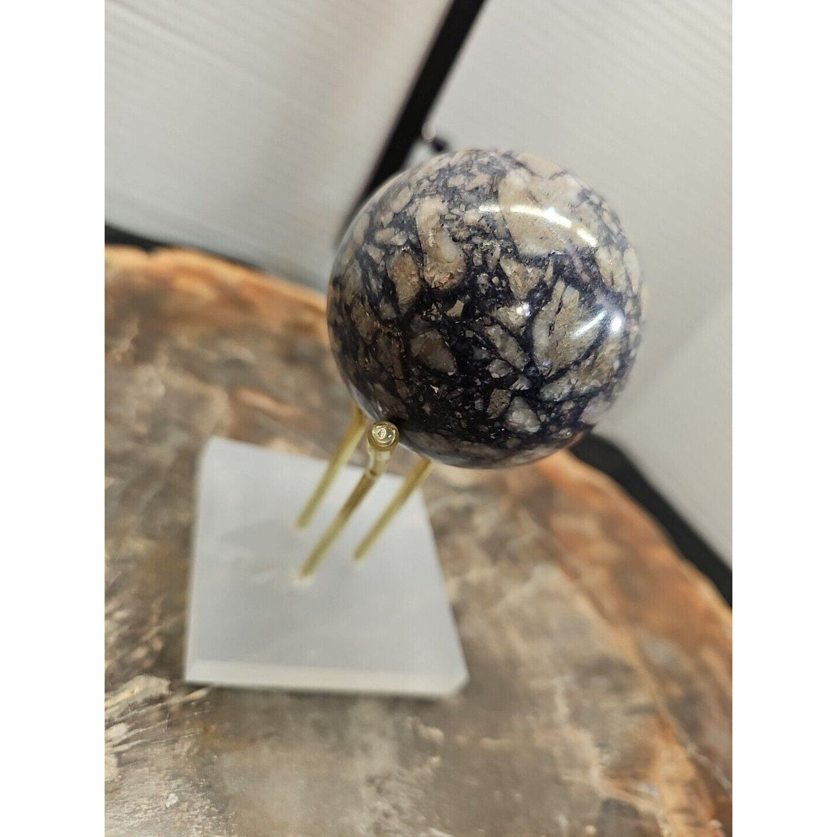 60mm Natural Phantom Chevron Amethyst Quartz Crystal Sphere W/Stand
