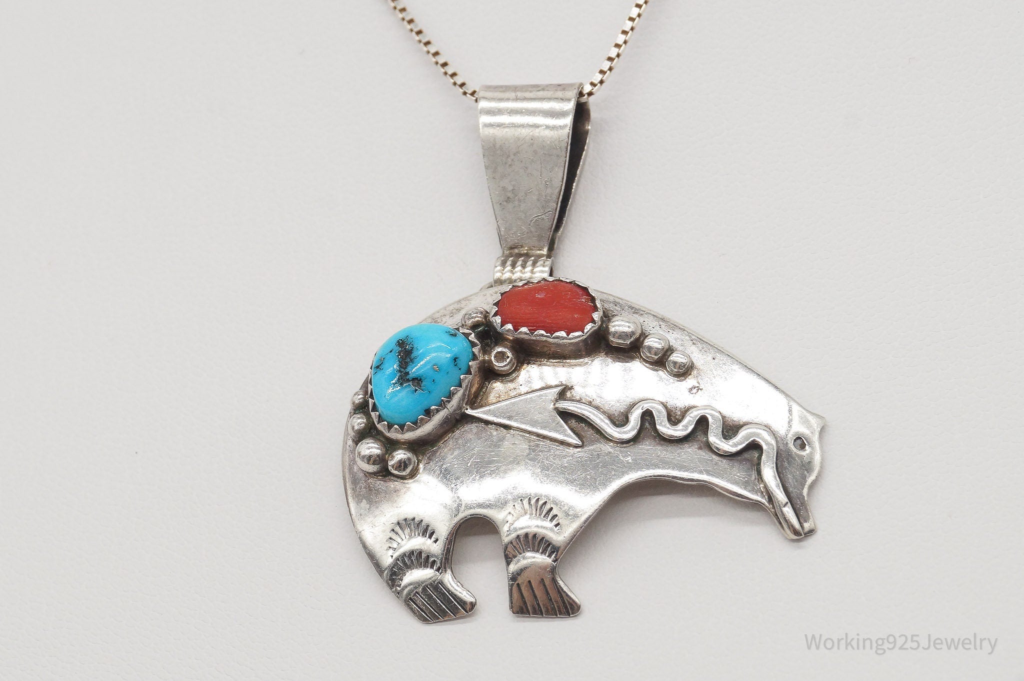 Vintage Native American Richard Begay Turquoise Coral Sterling Silver Necklace | Jewelry > Necklaces > Pendants | Wiccan Center