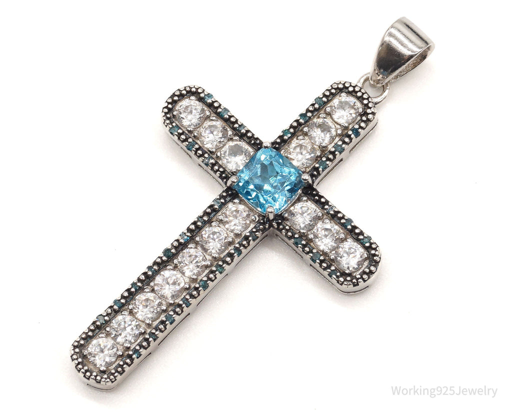 Large Designer Blue Topaz Cubic Zirconia Blue Diamond Sterling Silver Pendant | Jewelry > Necklaces > Pendants | Wiccan Center