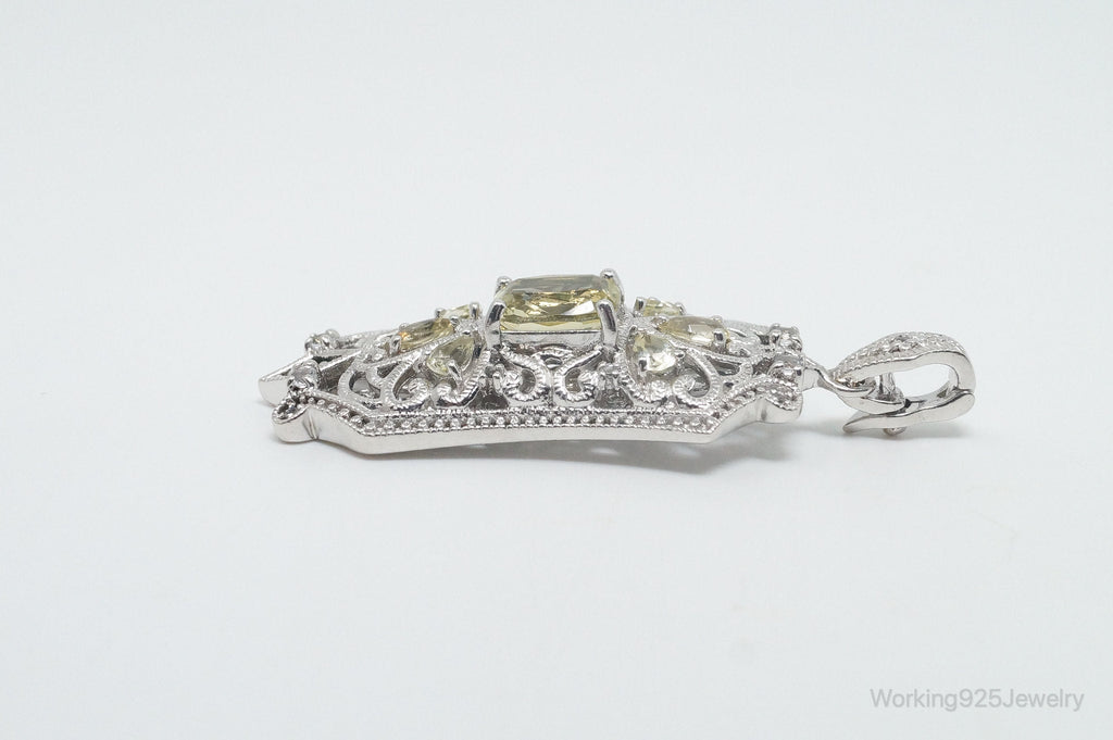 Vintage Art Deco Cubic Zirconia Peridot Sterling Silver Necklace Pendant | Jewelry > Necklaces > Pendants | Wiccan Center