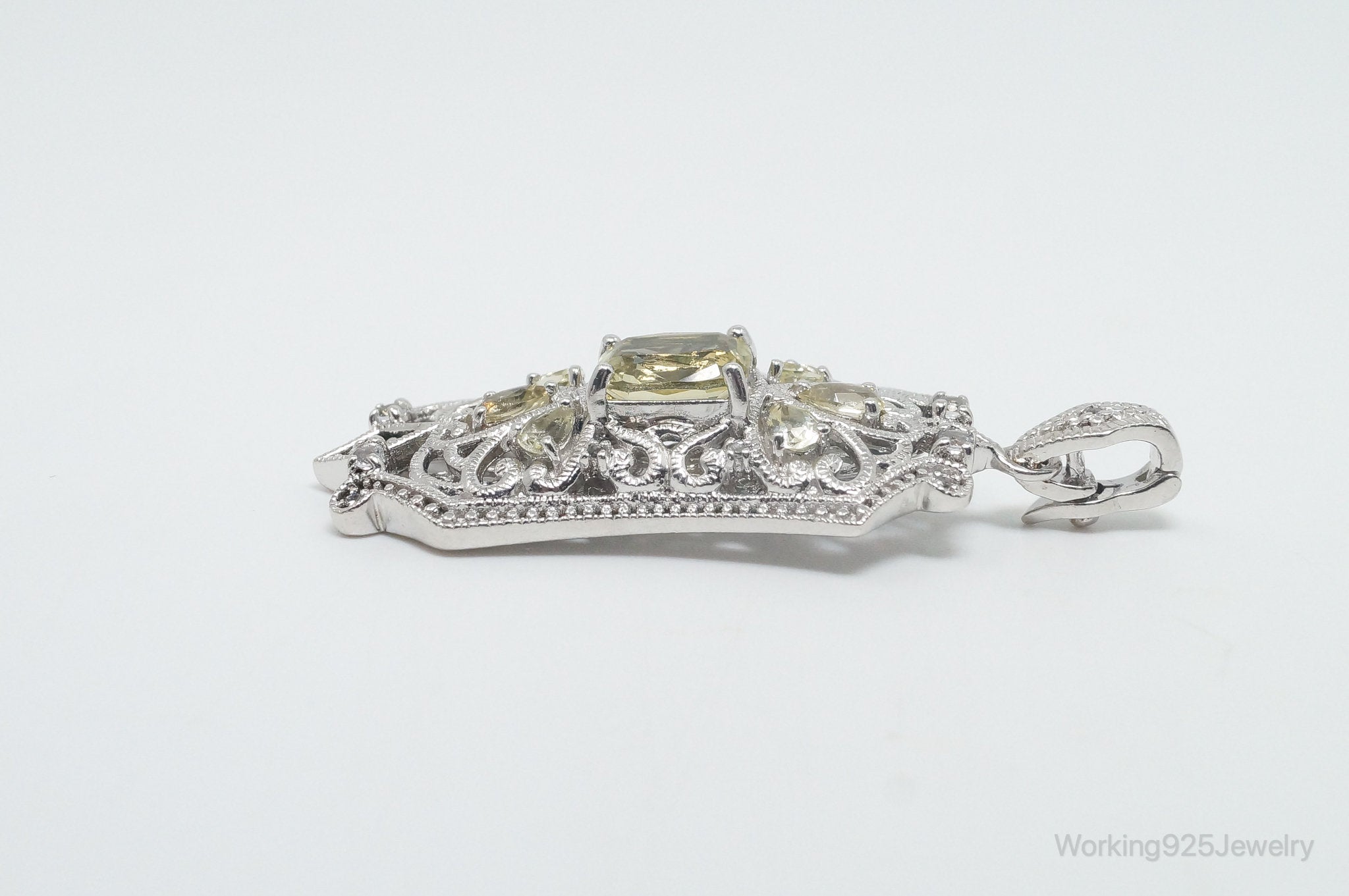 Vintage Art Deco Cubic Zirconia Peridot Sterling Silver Necklace Pendant | Jewelry > Necklaces > Pendants | Wiccan Center