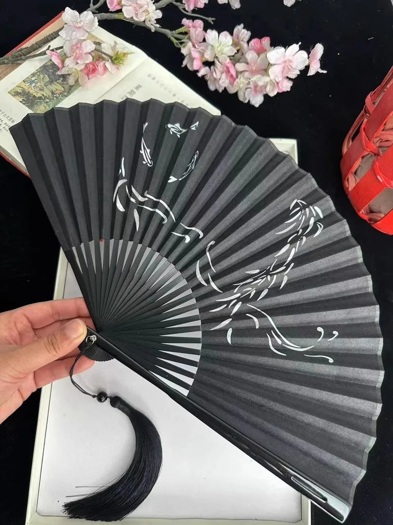 Chinese Silk Folding Fan - 7 Inch Handmade Embroidered Vintage Fan For Women/Men Hanfu & Qipao Accessory Traditional Bamboo