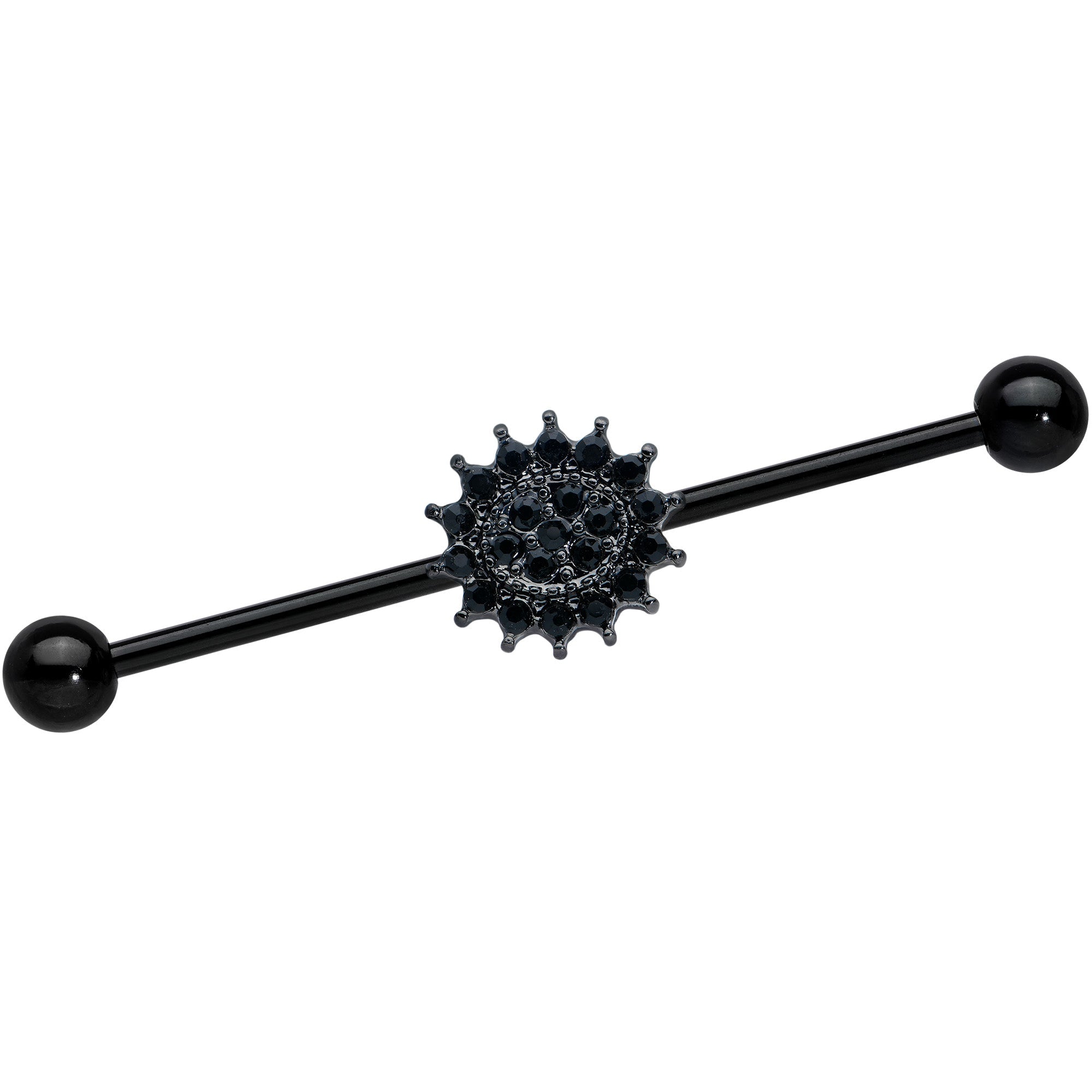 14G Black Gem Black Oval Gothic Sunburst Industrial Barbell 38mm | Body Candy | Wiccan Center