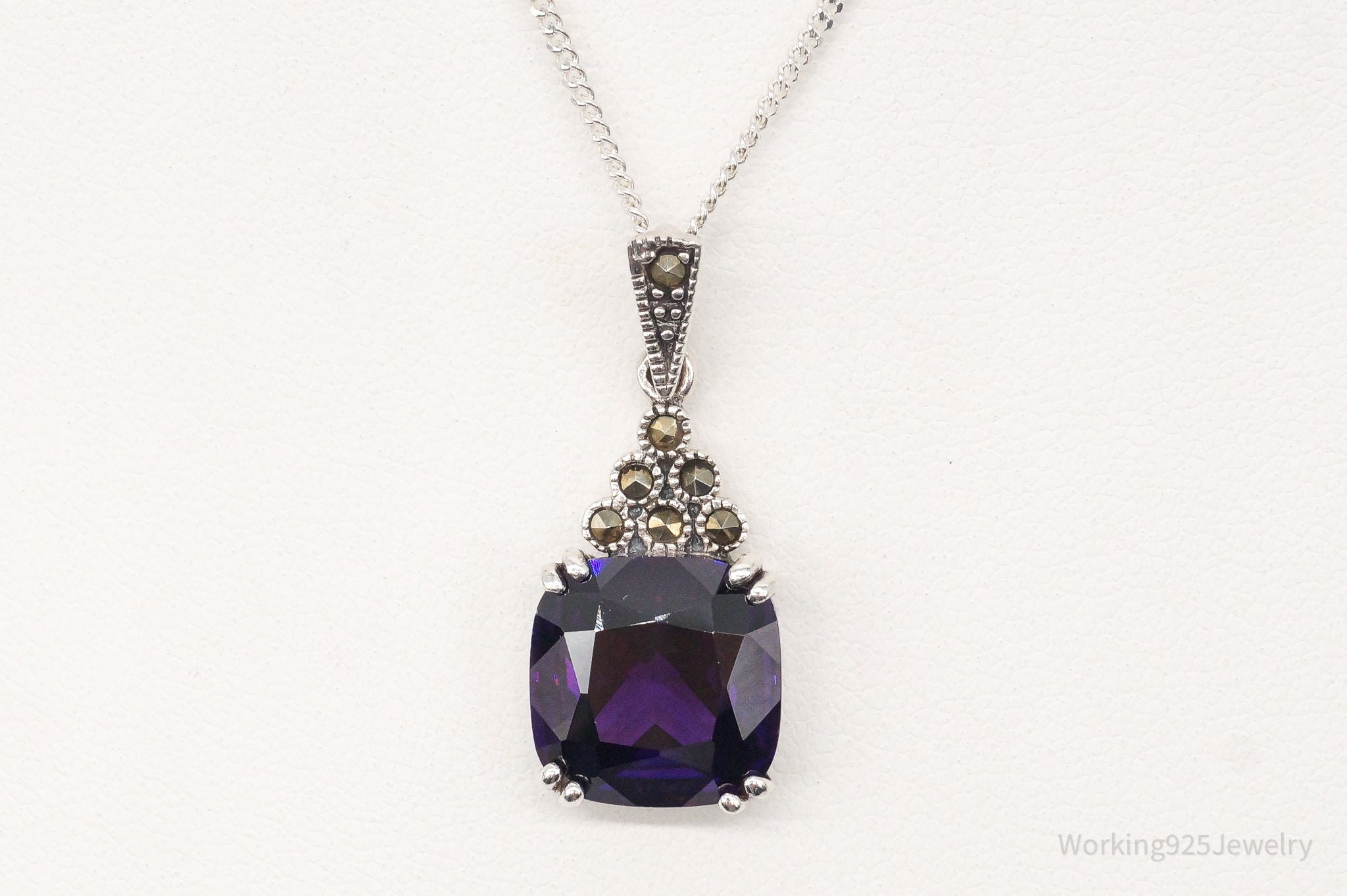 Vintage Purple Cubic Zirconia Marcasite Sterling Silver Necklace | Jewelry > Necklaces > Pendants | Wiccan Center