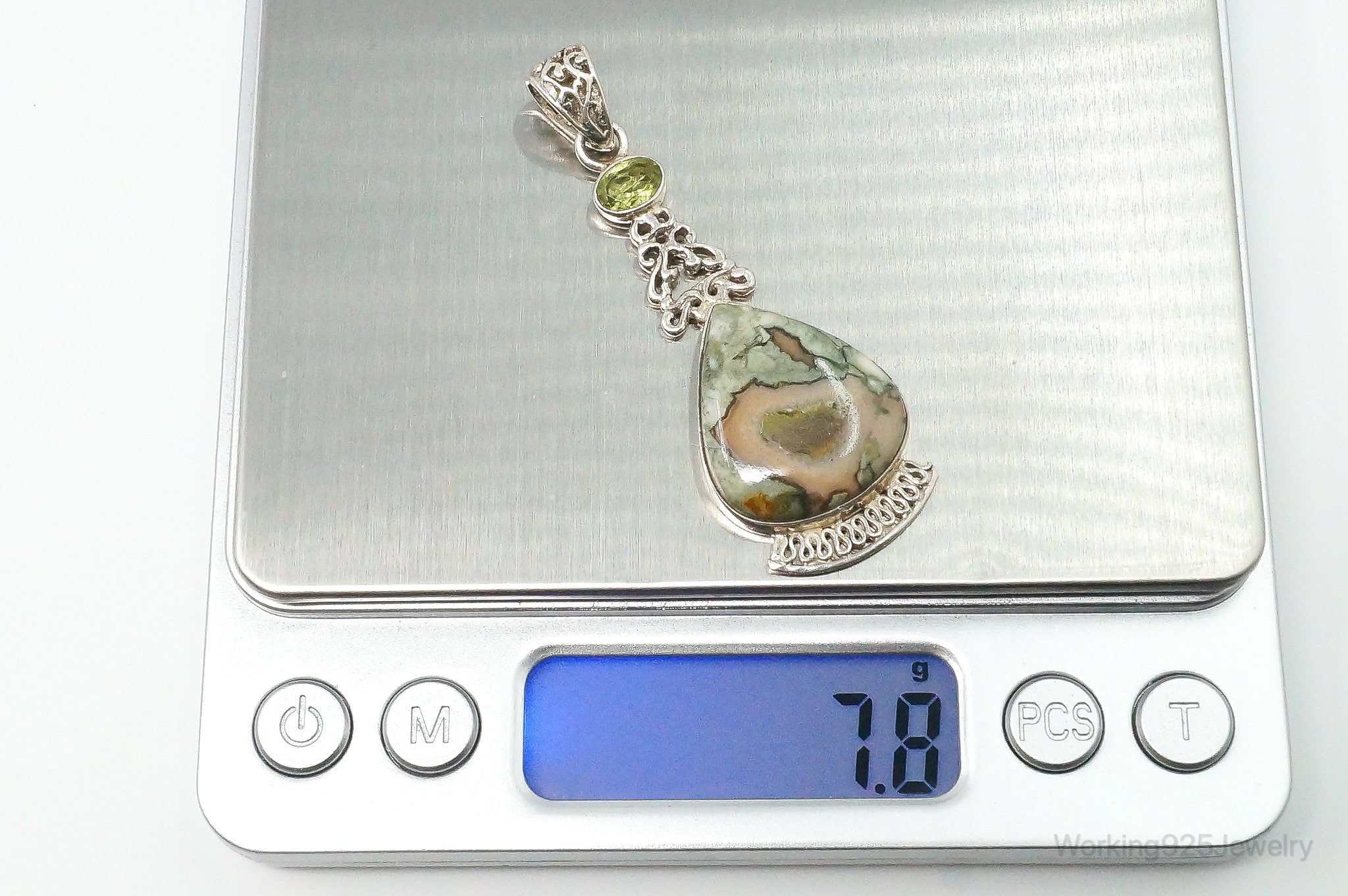 Vintage Large Jasper Peridot Sterling Silver Necklace Pendant | Jewelry > Necklaces > Pendants | Wiccan Center