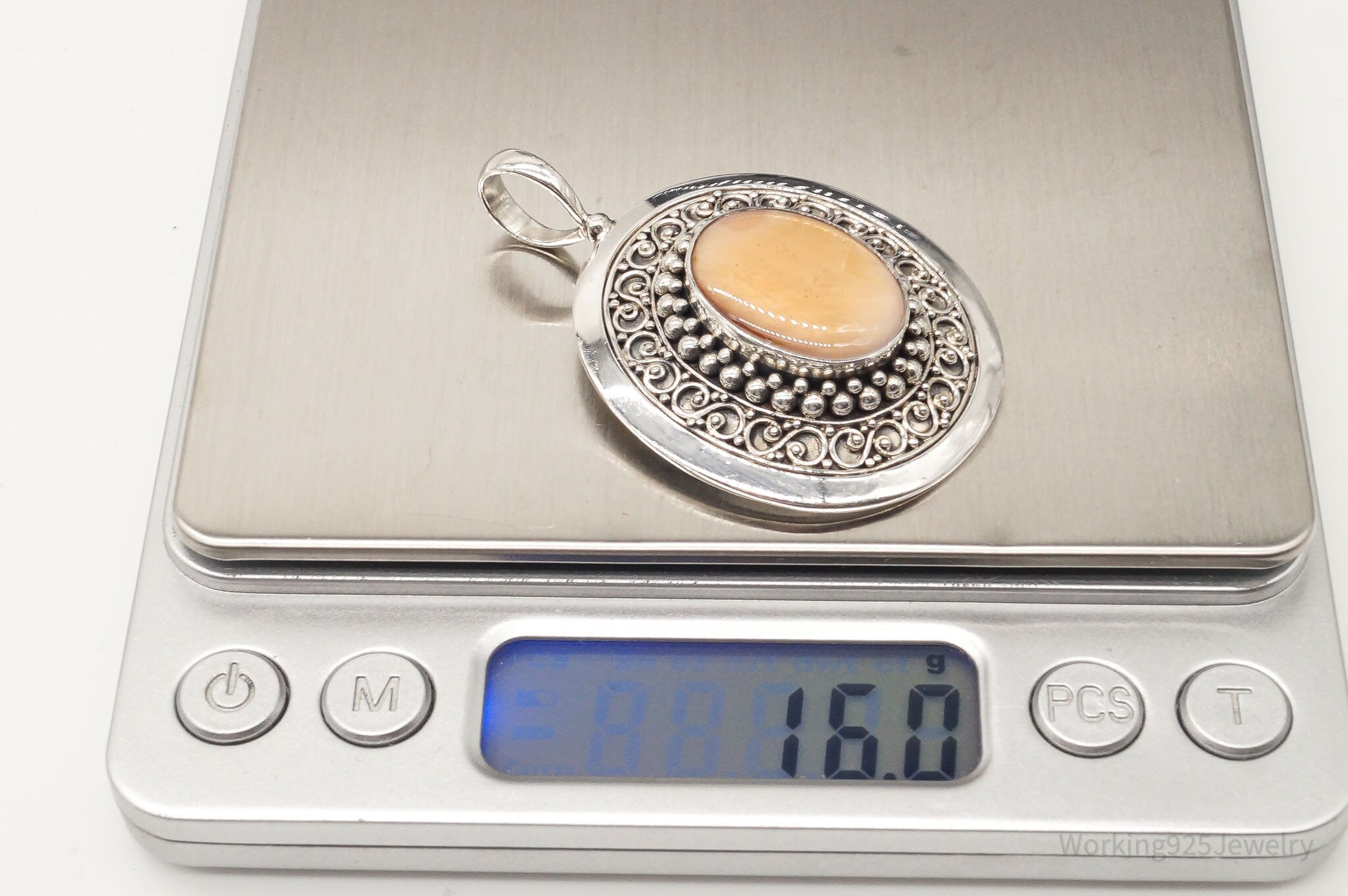 VTG Large Designer BA Suarti Peach Mother Of Pearl Sterling Silver Pendant | Jewelry > Necklaces > Pendants | Wiccan Center