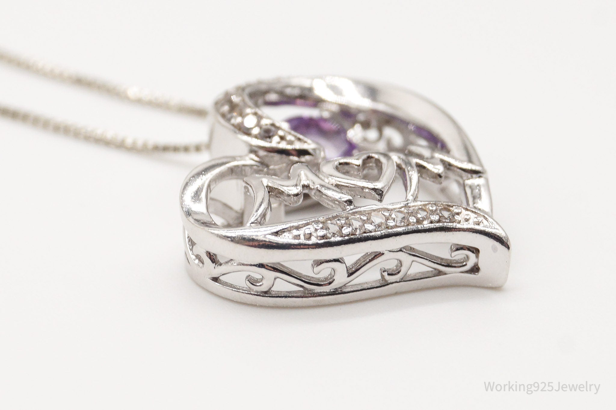 Vintage Designer SAI Amethyst Diamond Heart "Mom" Sterling Silver Necklace | Jewelry > Necklaces > Pendants | Wiccan Center