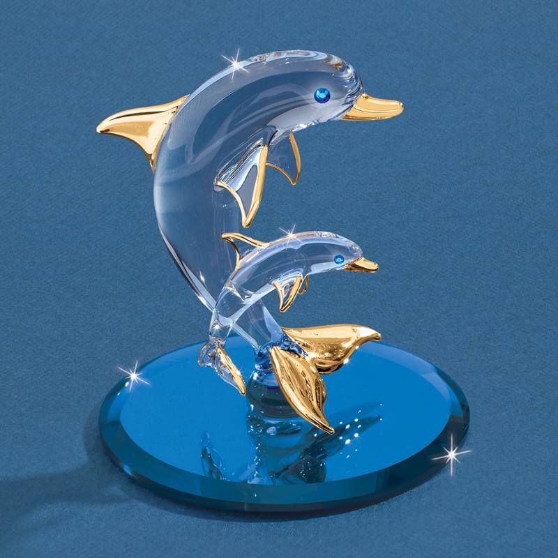 Glass Mother & Baby Dolphin Figurine | Glass Baron | Wiccan Center