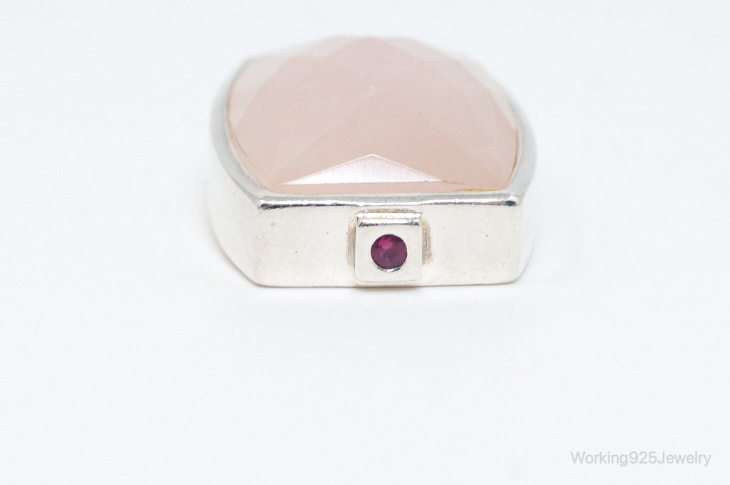 Large Designer ELLE Rose Quartz Ruby Sterling Silver Necklace Pendant | Jewelry > Necklaces > Pendants | Wiccan Center