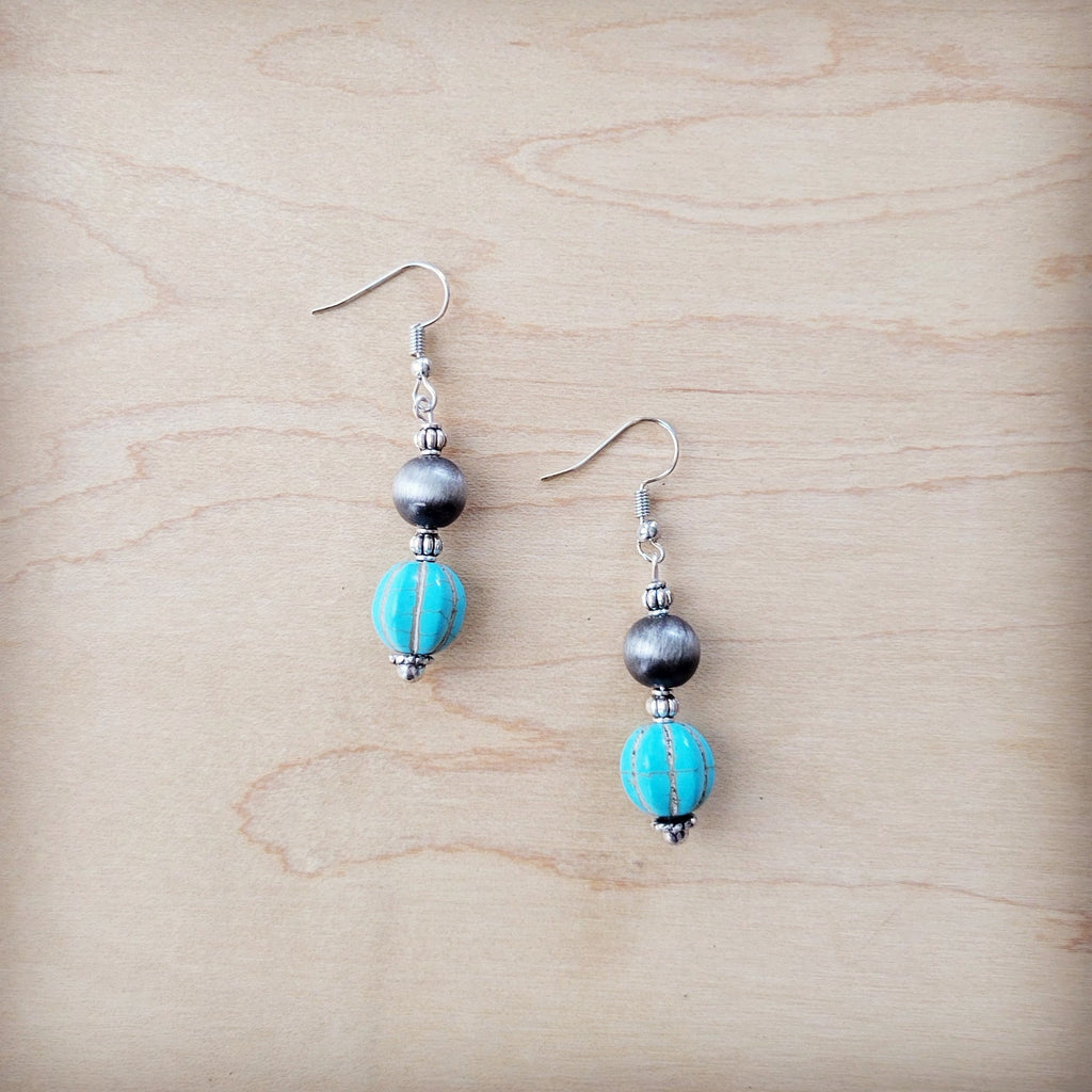 **Western Blue Turquoise w/ Silver Bead Drop Earring 200w | Earrings | Wiccan Center
