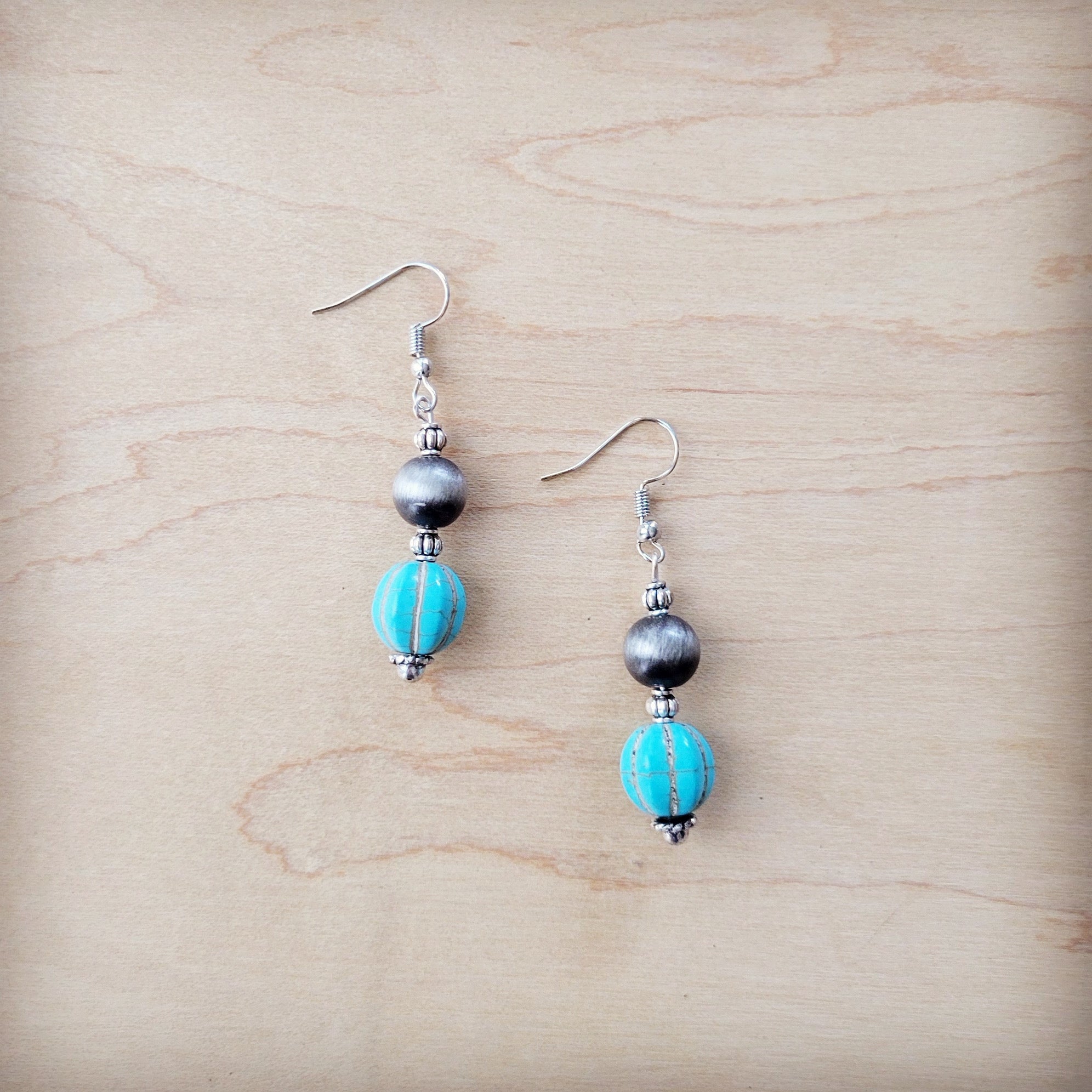 **Western Blue Turquoise w/ Silver Bead Drop Earring 200w | Earrings | Wiccan Center