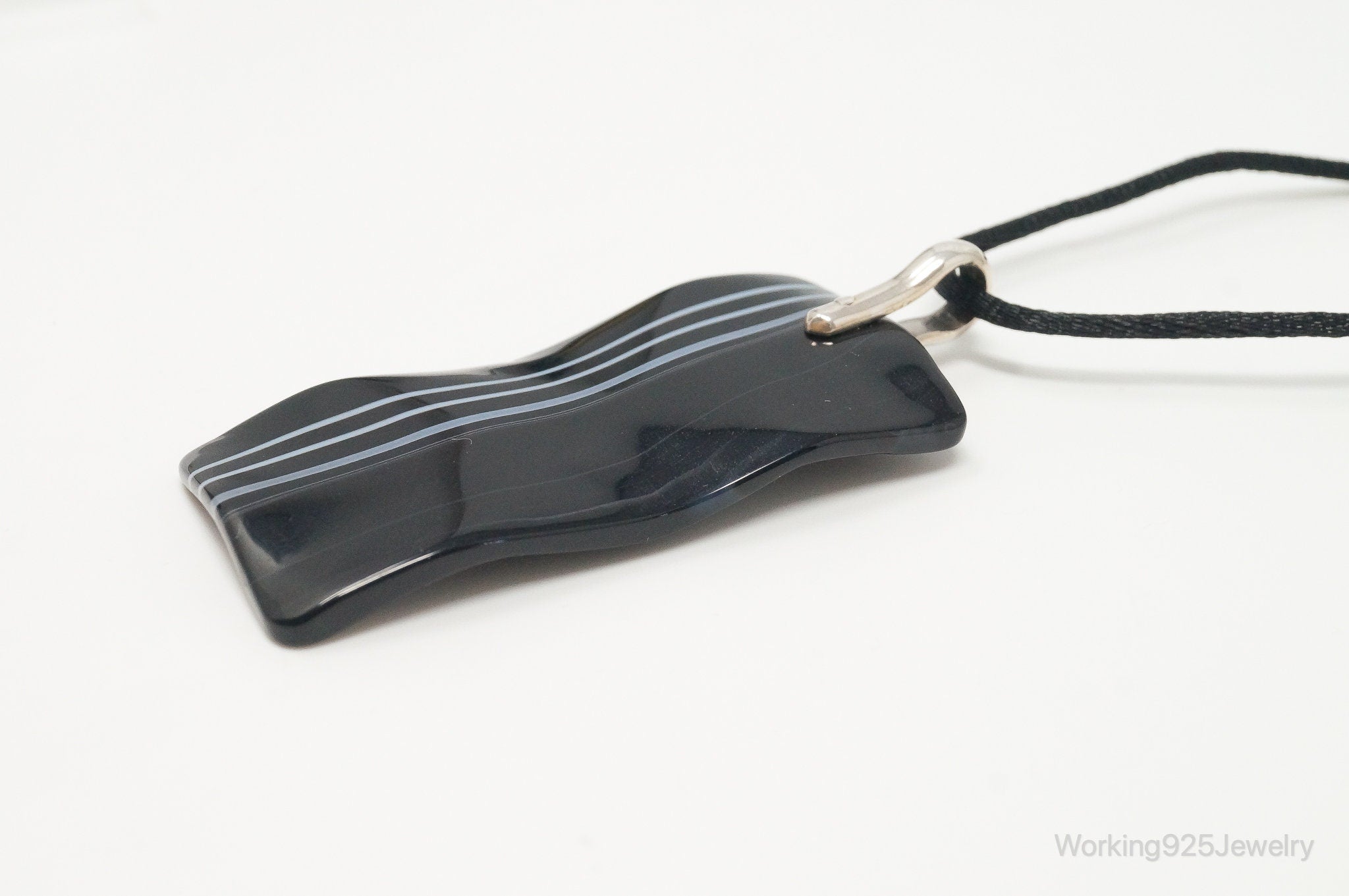 Vintage Large Rectangle Glass Sterling Silver Cord Necklace | Jewelry > Necklaces > Pendants | Wiccan Center