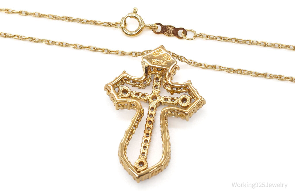 Designer Heng Ngai Cubic Zirconia Gold Vermeil Sterling Silver Cross Necklace | Jewelry > Necklaces > Pendants | Wiccan Center