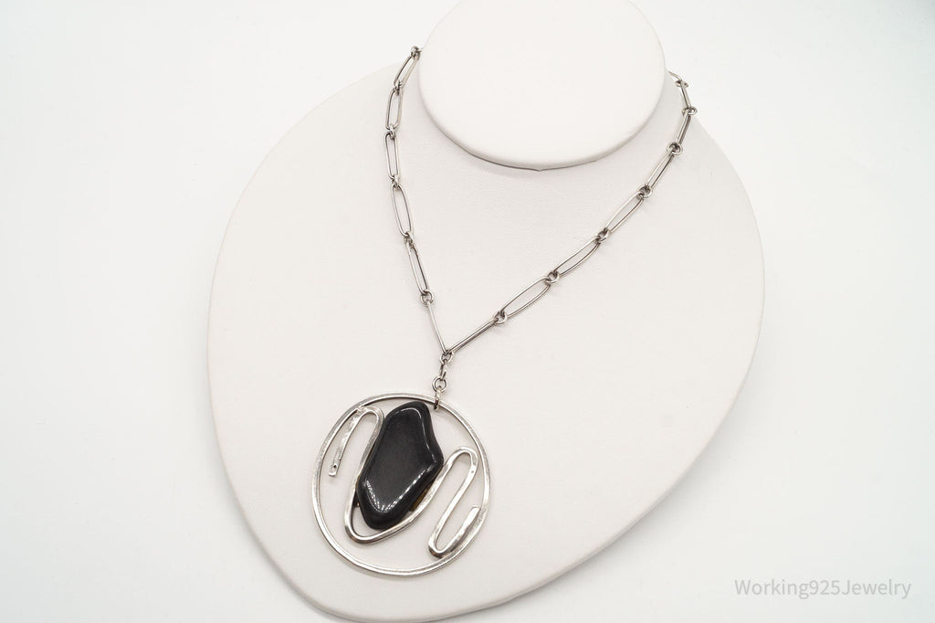Vintage Black Onyx Modernist Silver Chain Necklace | Jewelry > Necklaces > Pendants | Wiccan Center