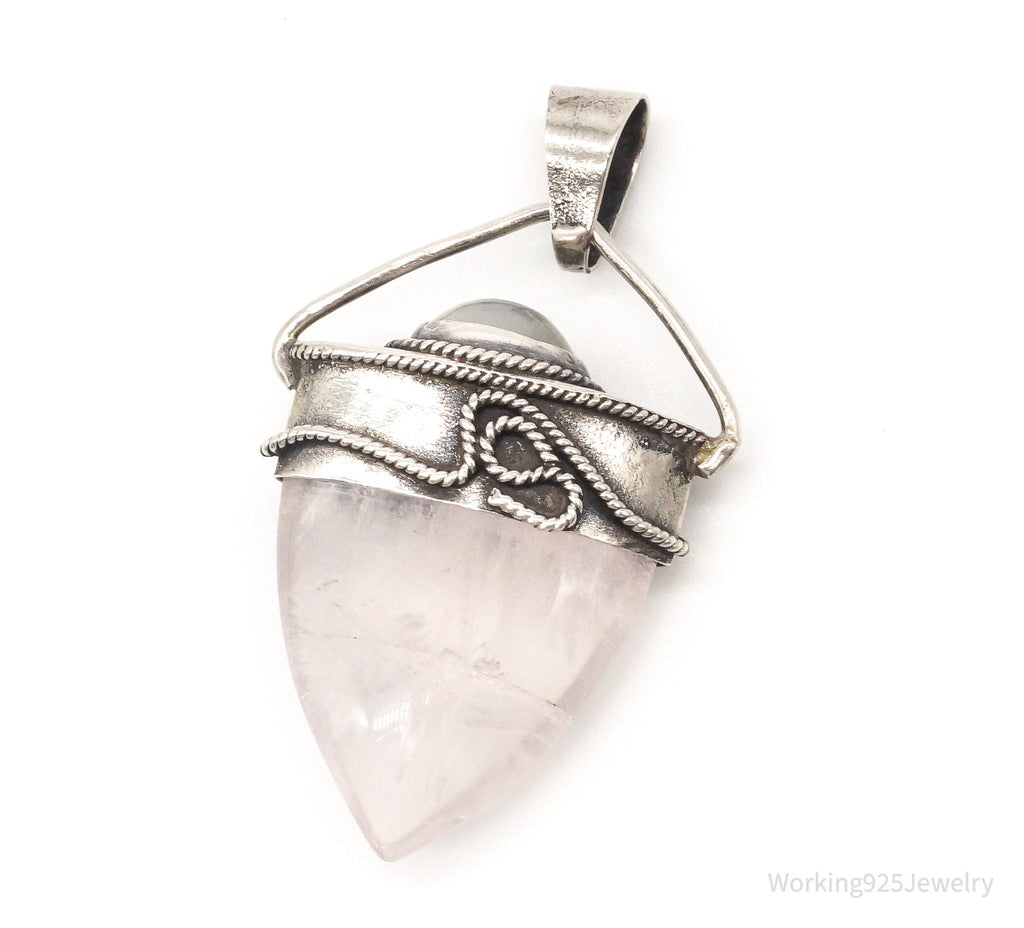 Vintage Large Rose Quartz White Moonstone Sterling Silver Pendant | Jewelry > Necklaces > Pendants | Wiccan Center