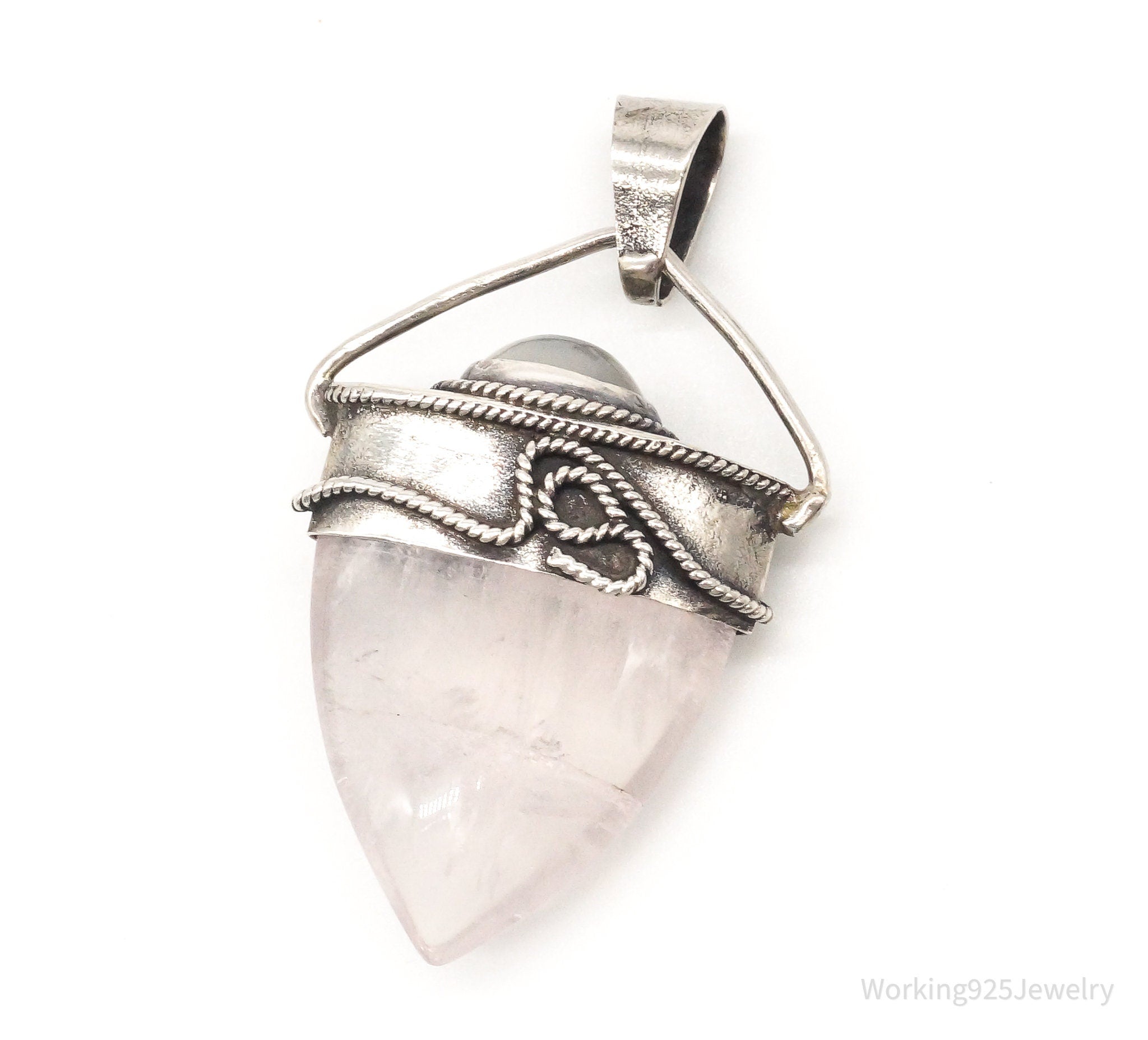Vintage Large Rose Quartz White Moonstone Sterling Silver Pendant | Jewelry > Necklaces > Pendants | Wiccan Center