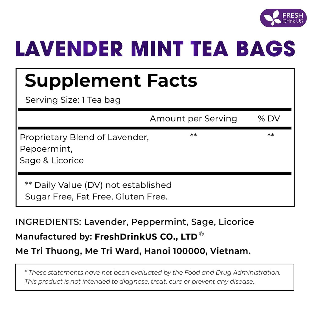 Premium Lavender Mint Tea Bags. 100% Natural, Blend of Lavender, Peppermint, Sage and Licorice. | Tea | Wiccan Center