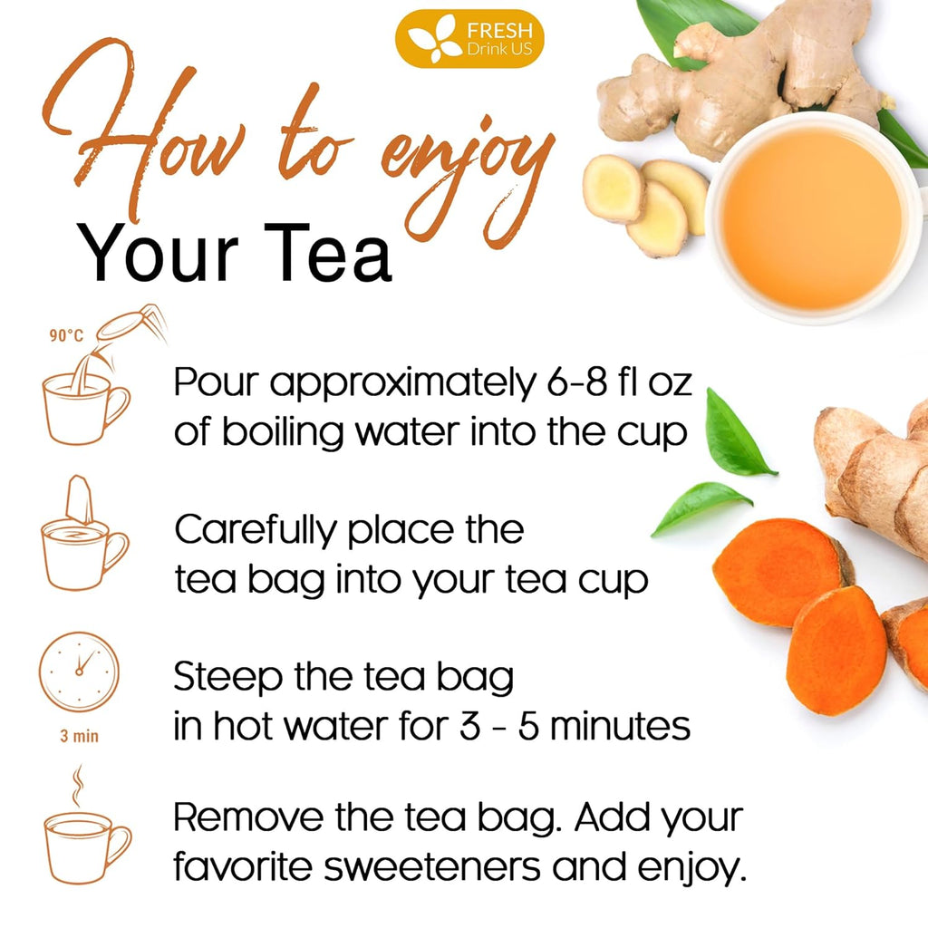 Premium Ginger Turmeric Tea Bags, Hand-made Blend of Ginger and Turmeric Herbal Tea, Eco-conscious Tea Bags. No Sugar, No Caffeine, No Gluten, Vegan. | Tea | Wiccan Center