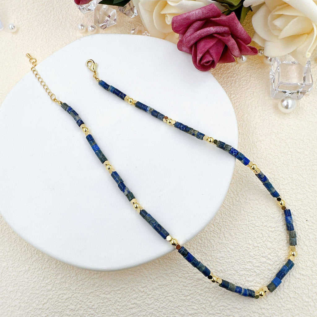 4mm Lapis Tube Beads Necklace, sku#EF543