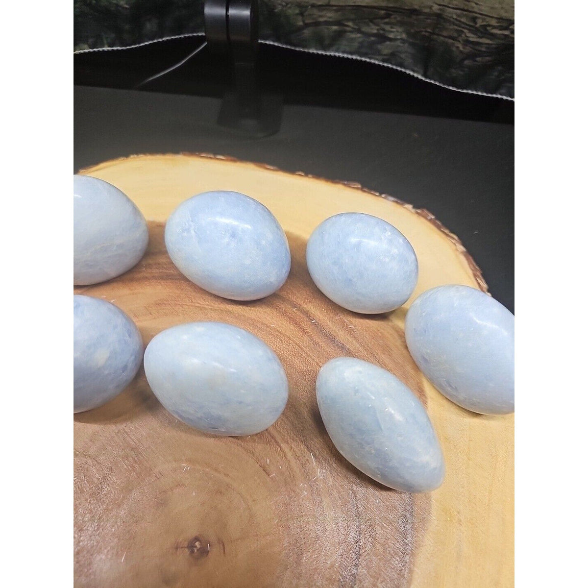 Baby Blue Celestite Crystal Palm Stones — 1 lb, 2-Piece Set from Brazil | Palm Stones & Tumbled Crystals | Wiccan Center