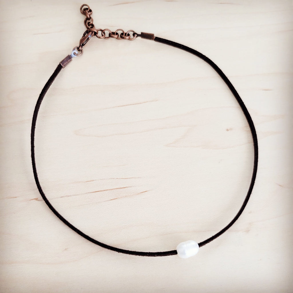 Floating Pearl on Brown Leather Choker Necklace 229R | Necklace | Wiccan Center