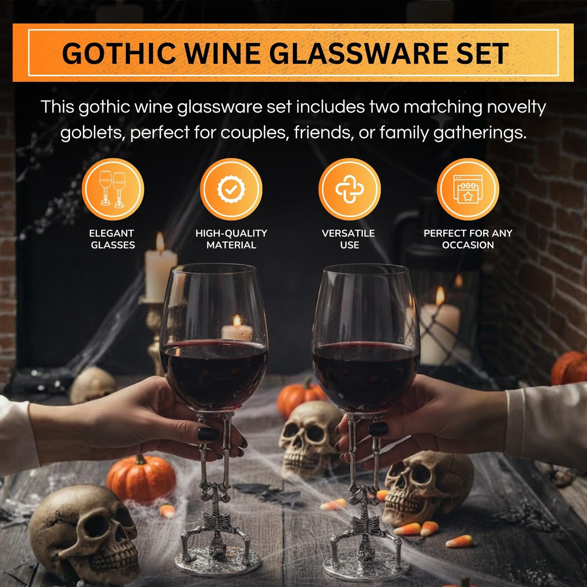 Skeleton Wine Glasses Set of 2 13oz – Gothic Skeletons Stem Goblets for Halloween Party | | Wiccan Center